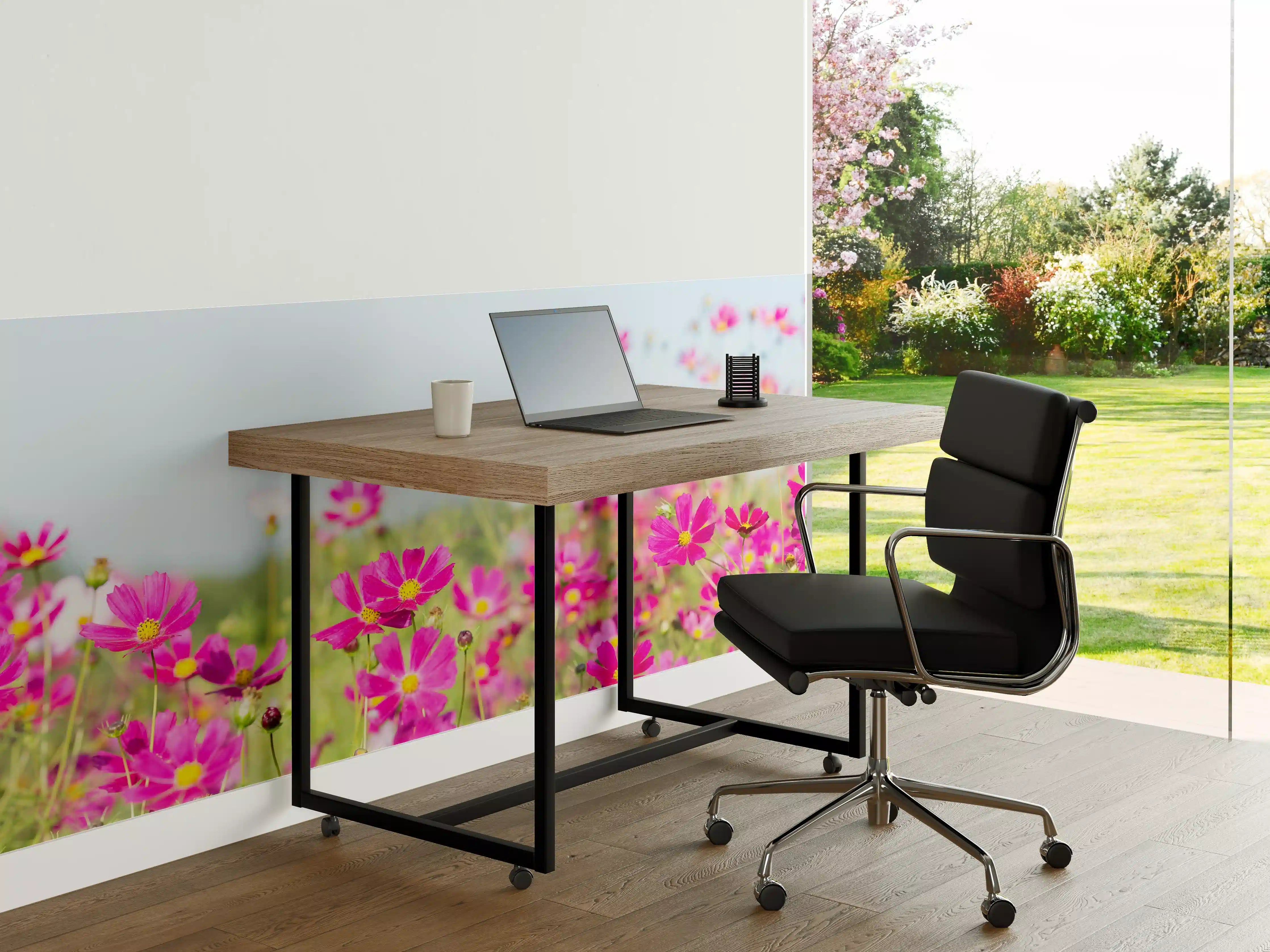 Büro Wandgestaltung - Rosa Blumenwiese Panorama