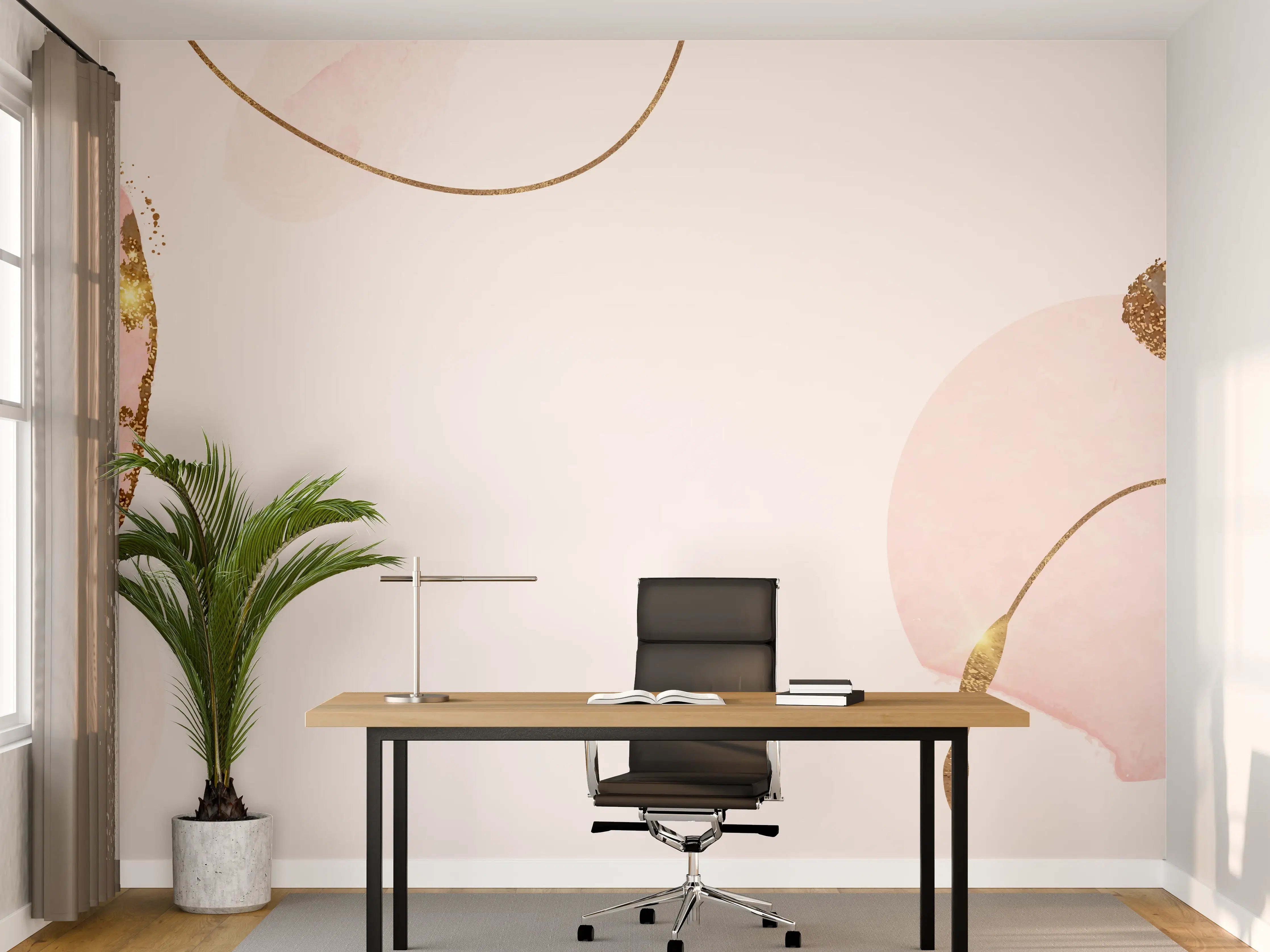 Büro Wandgestaltung - Rosa Gold Akzent Aquarell