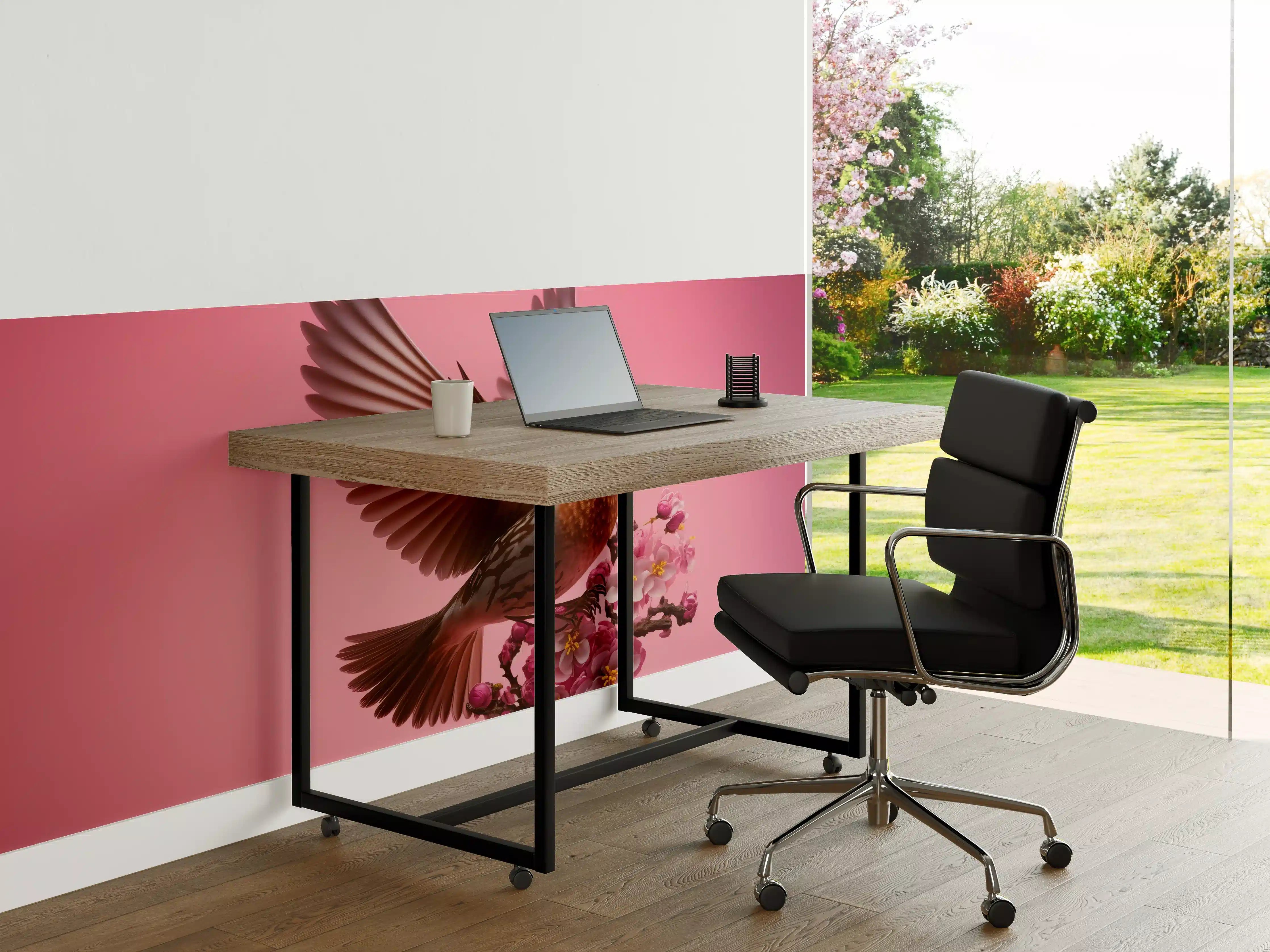 Büro Wandgestaltung - Rosa Kirschblüten Vogelflug