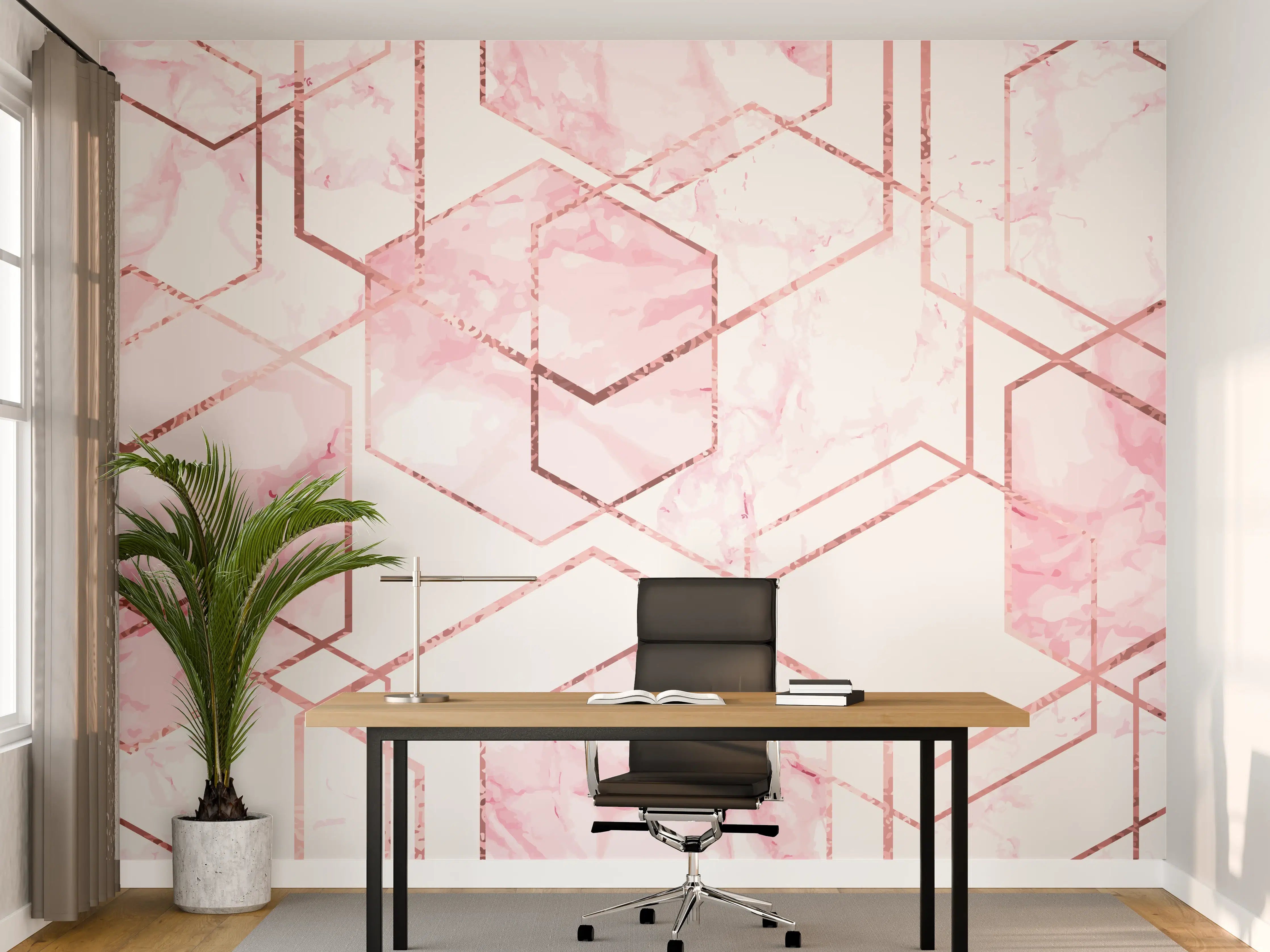 Büro Wandgestaltung - Rosa Marmor mit Goldakzenten