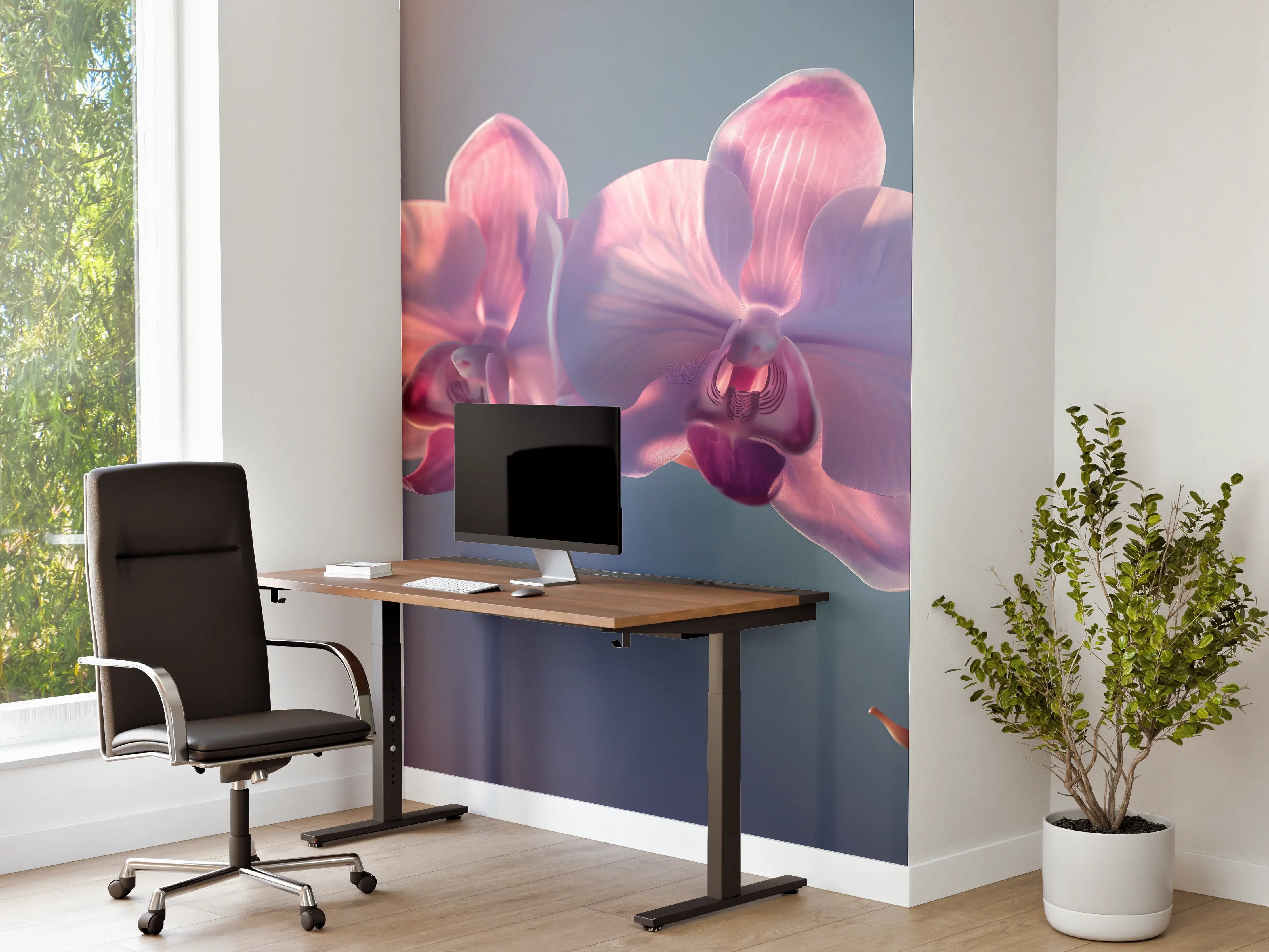 Büro Wandgestaltung - Rosa Orchideen auf Blau