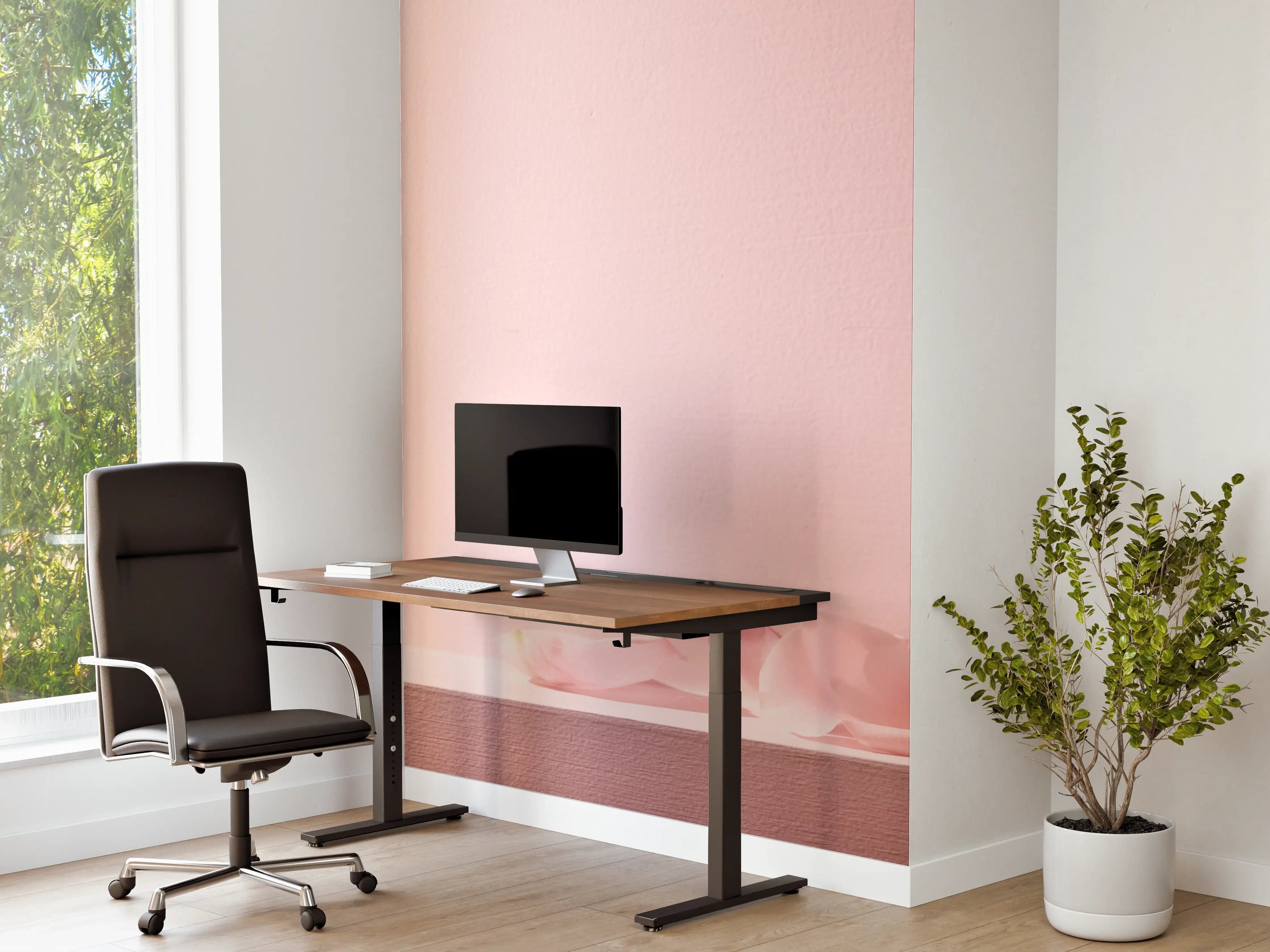 Büro Wandgestaltung - Rosa Rosen und Kerze auf einem rosa Hintergrund