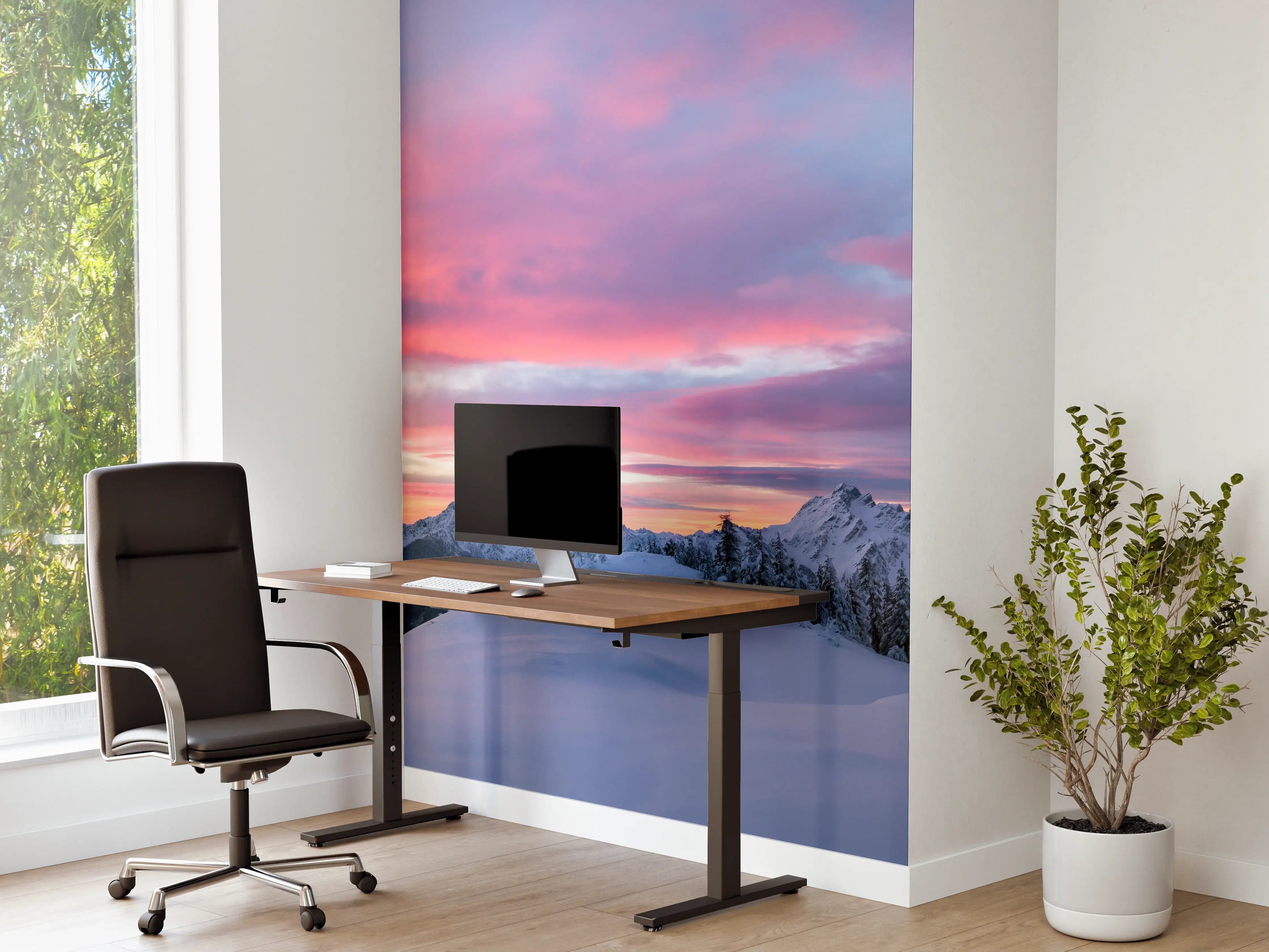 Büro Wandgestaltung - Rosa Sonnenuntergang Bergpanorama
