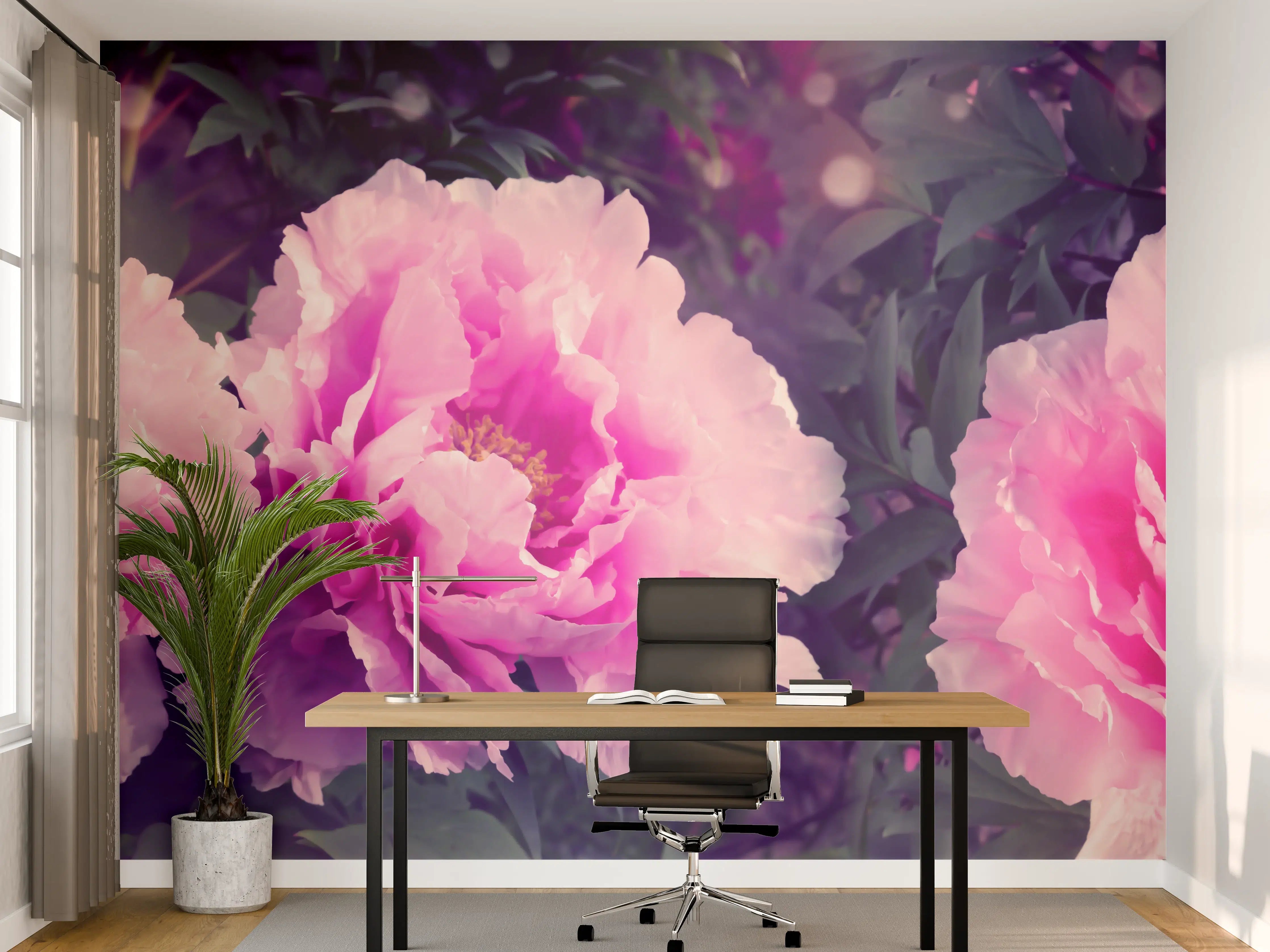 Büro Wandgestaltung - Rosa-Weiße Pfingstrosen