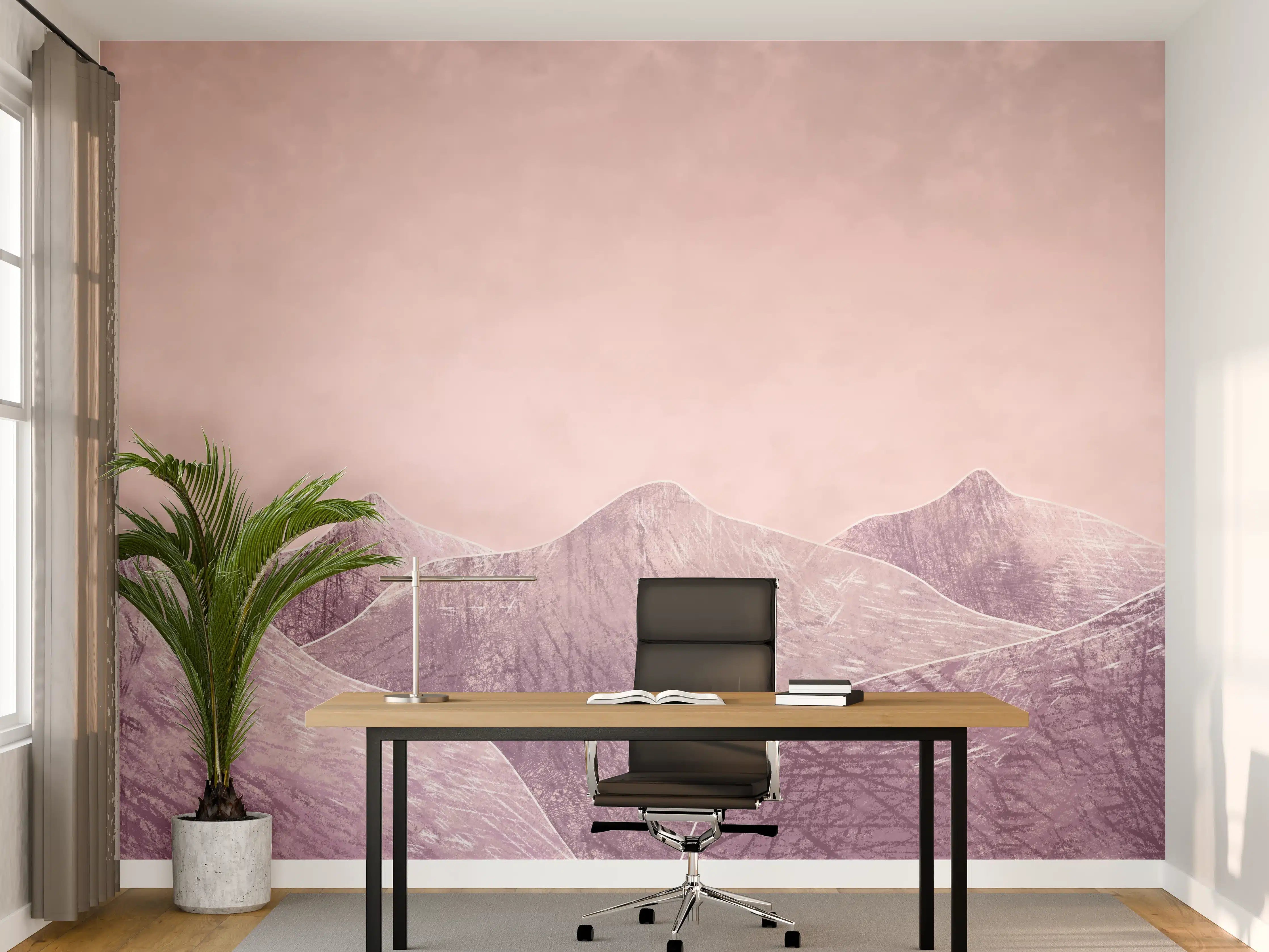 Büro Wandgestaltung - Rosa-lilane Berglandschaft - Kunstmalerei