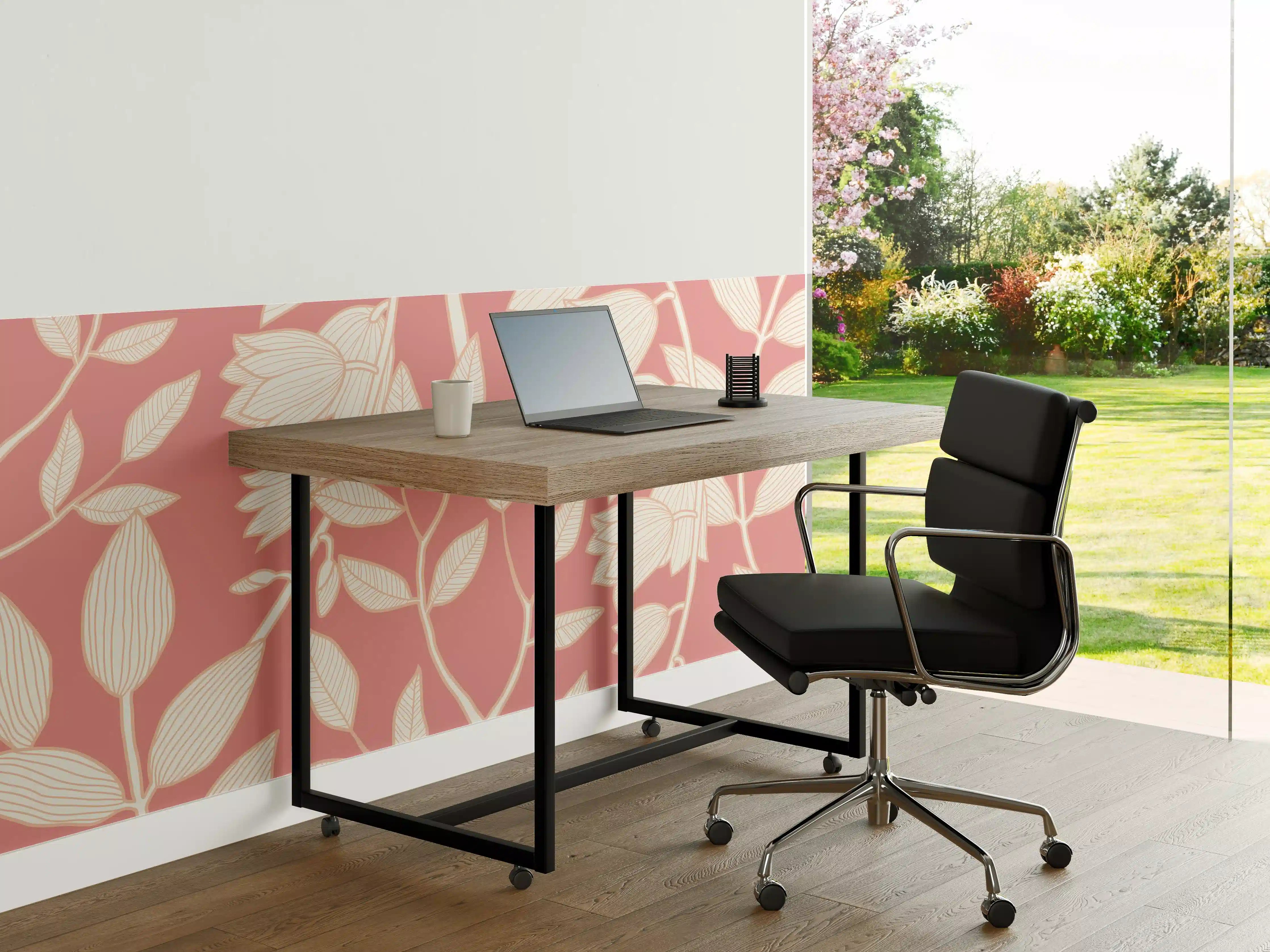 Büro Wandgestaltung - Rosafarbenes Blattmuster Tapetendesign