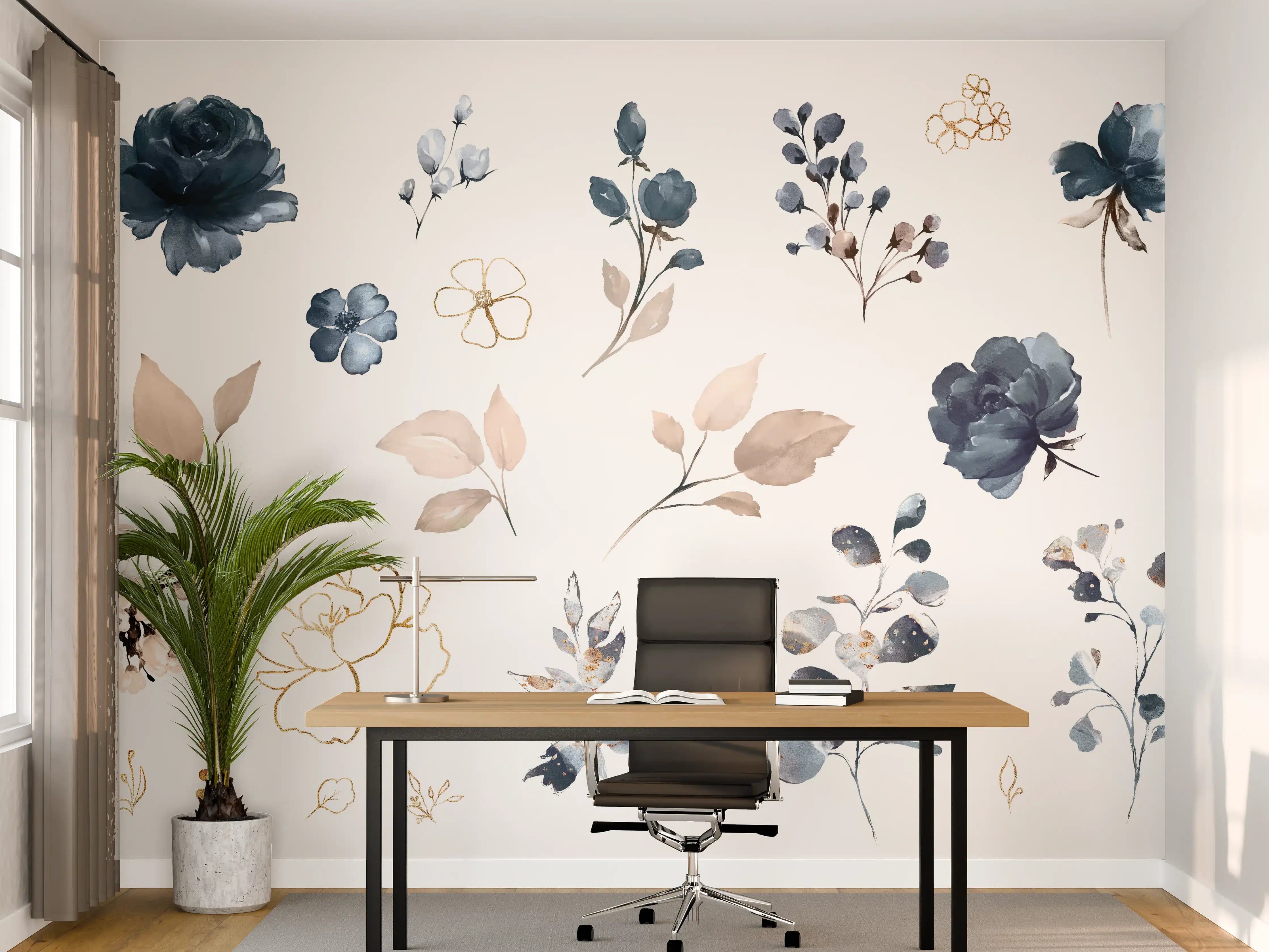 Büro Wandgestaltung - Rosen im Aquarell-Design