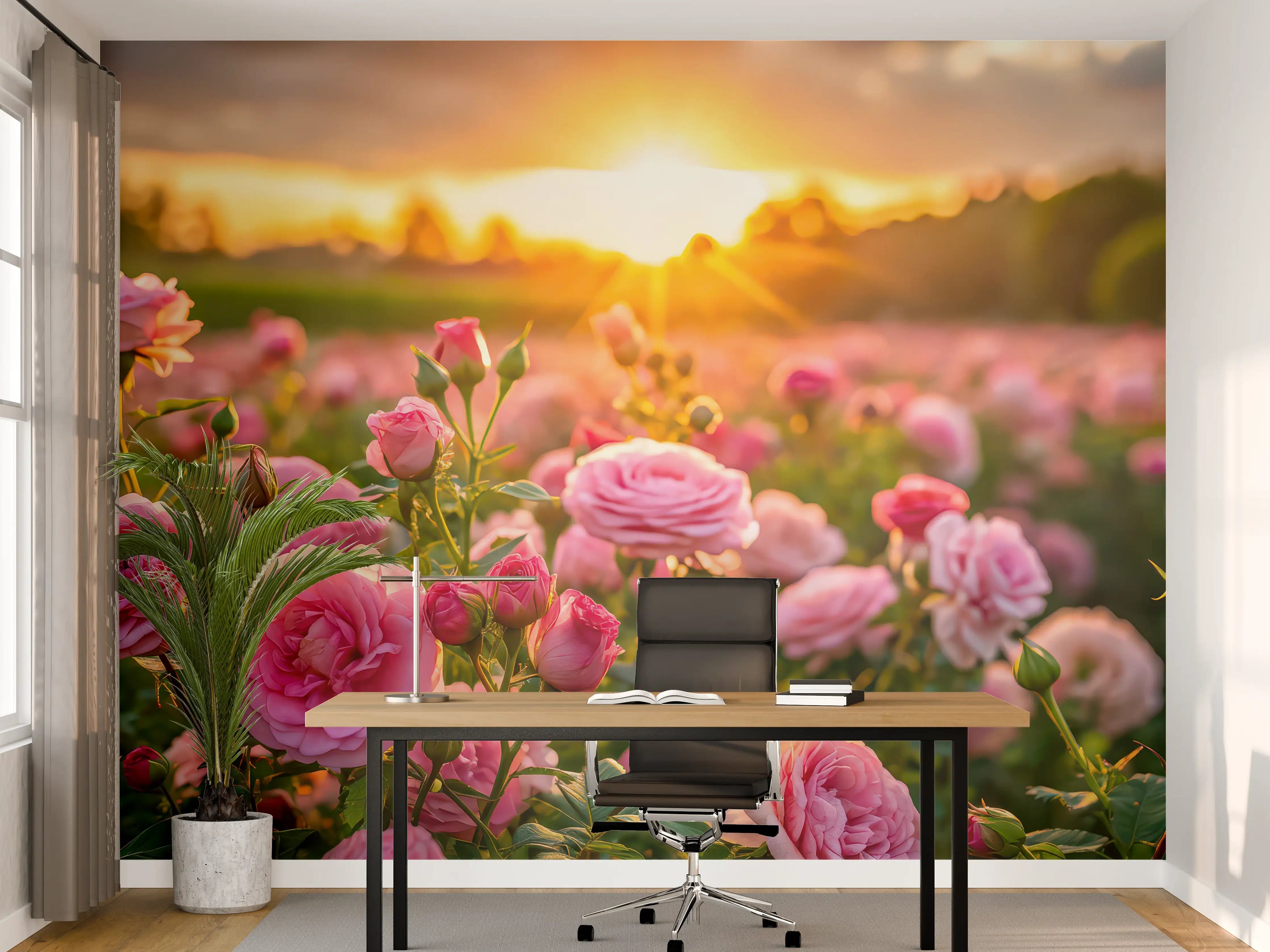 Büro Wandgestaltung - Rosenwiese bei Sonnenuntergang
