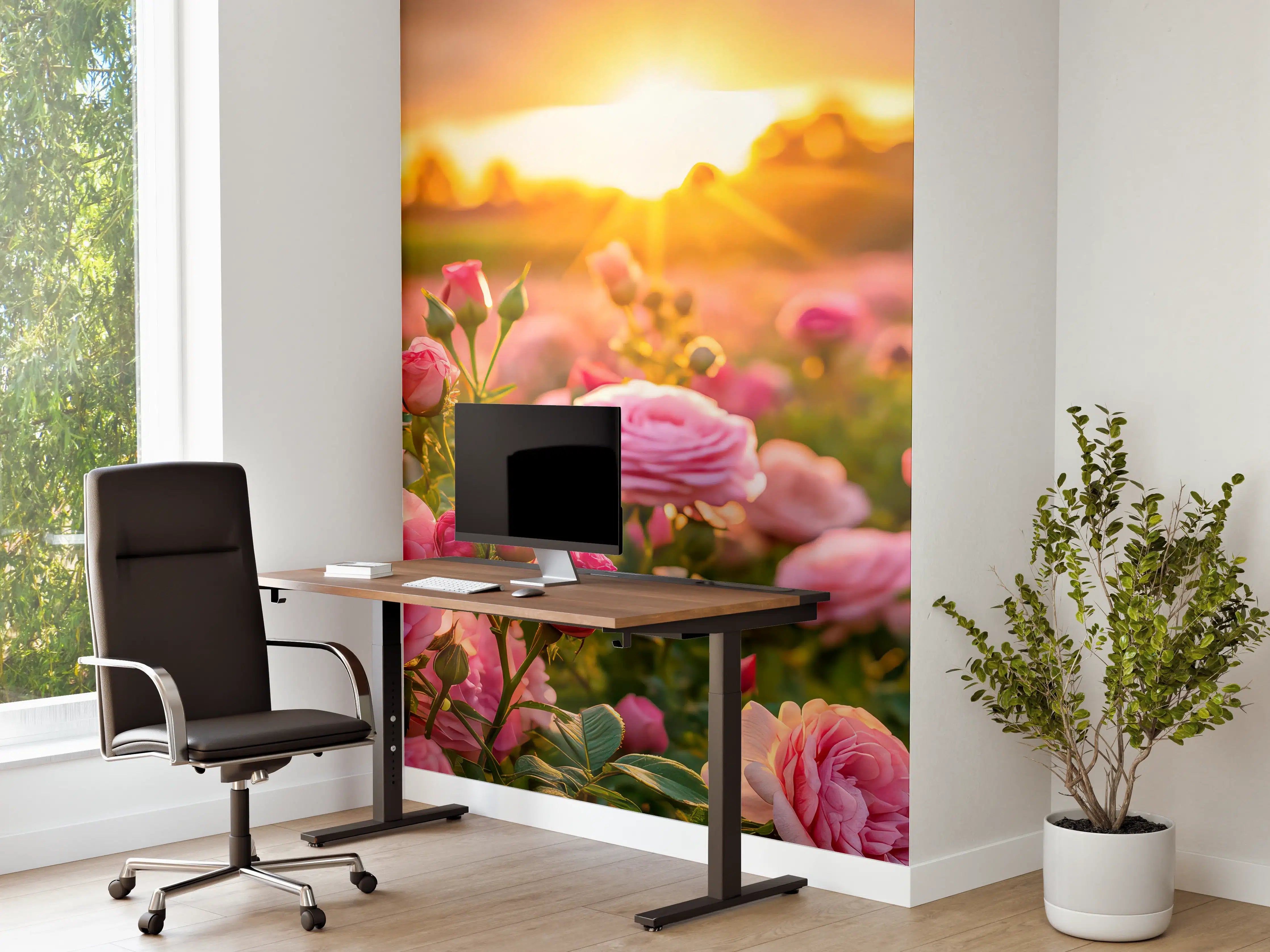 Büro Wandgestaltung - Rosenwiese bei Sonnenuntergang