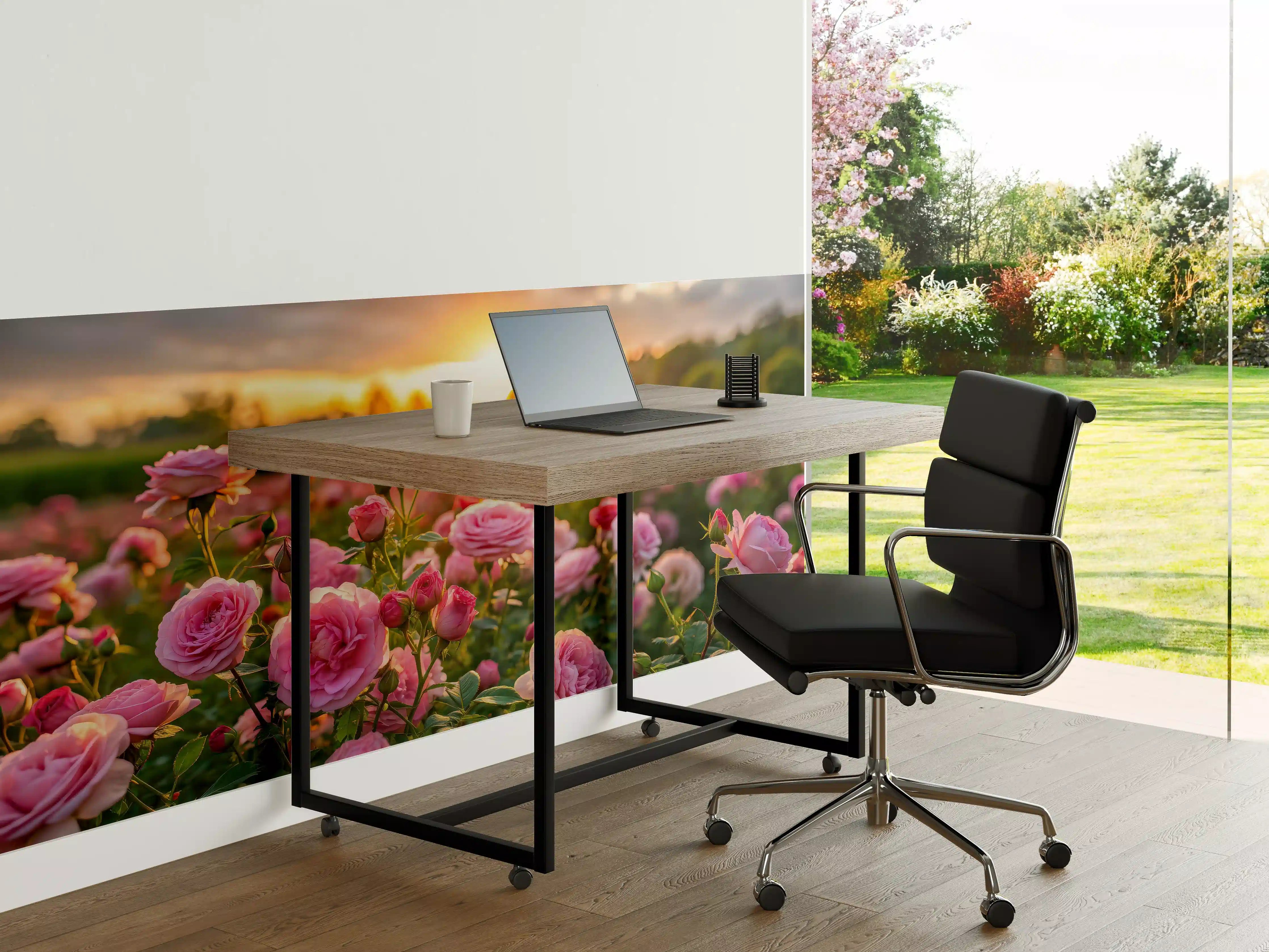 Büro Wandgestaltung - Rosenwiese bei Sonnenuntergang