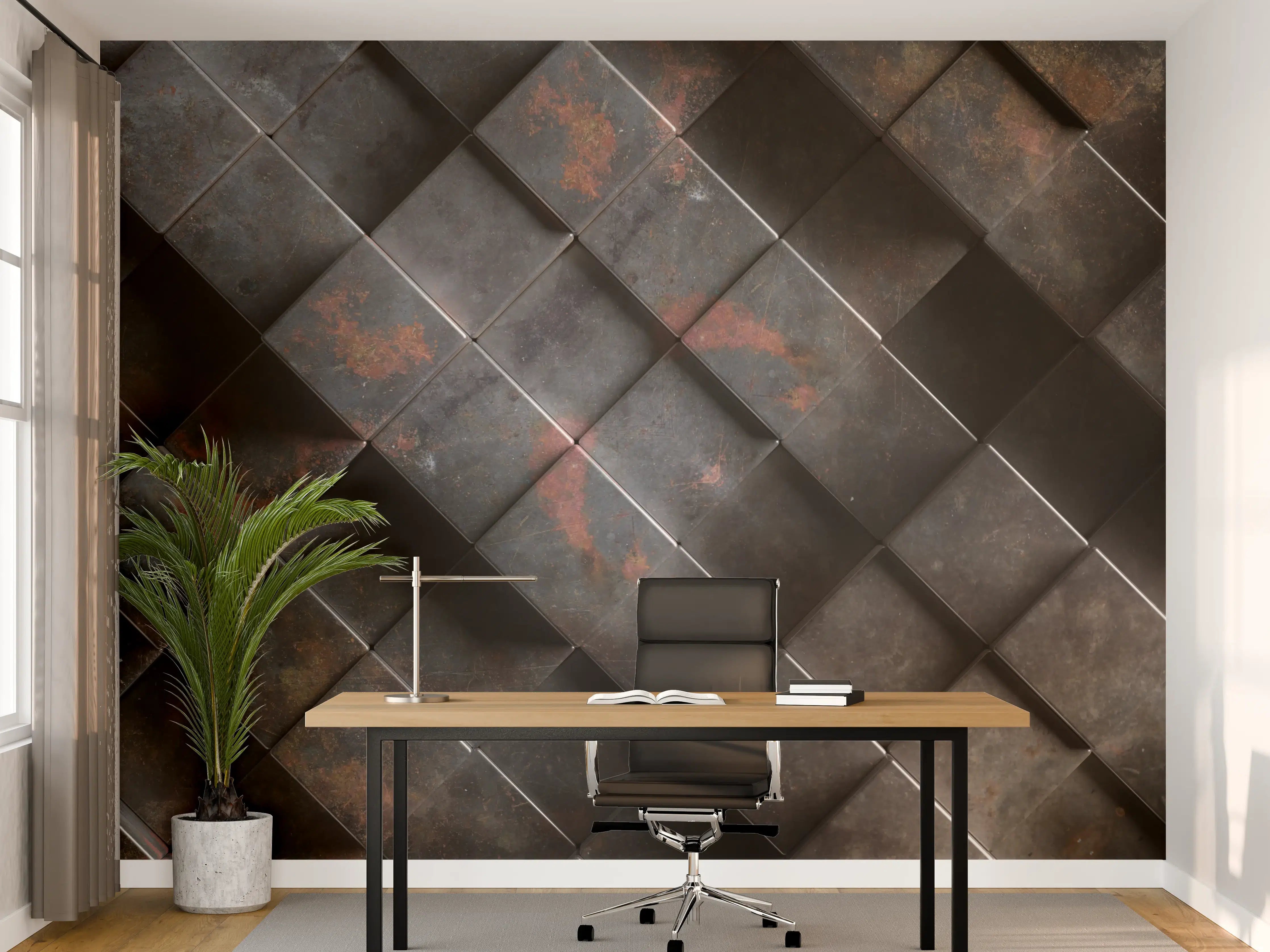 Büro Wandgestaltung - Rostige Metalloptik Würfelmuster
