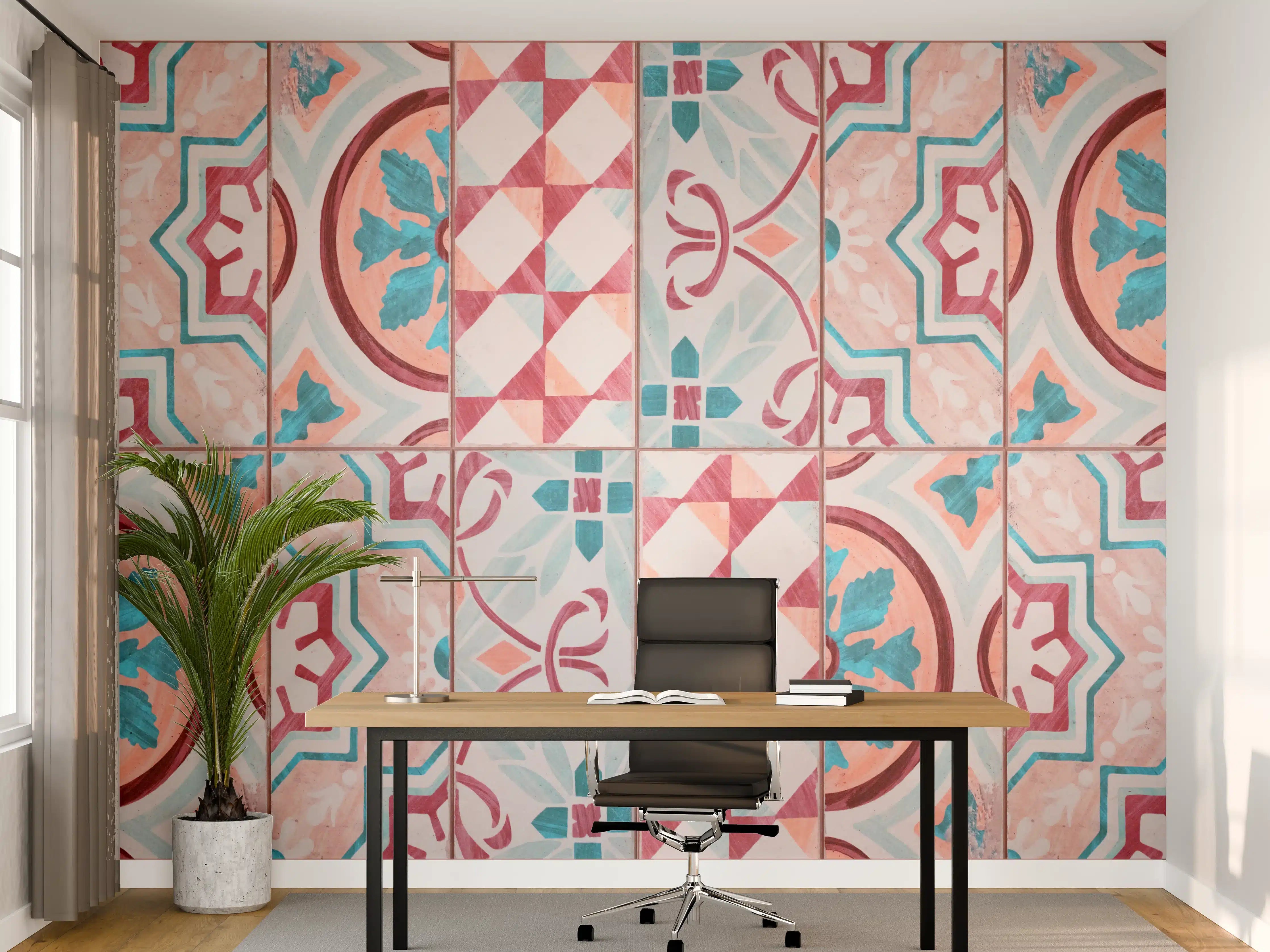 Büro Wandgestaltung - Rot-türkises rechteckiges Mosaik