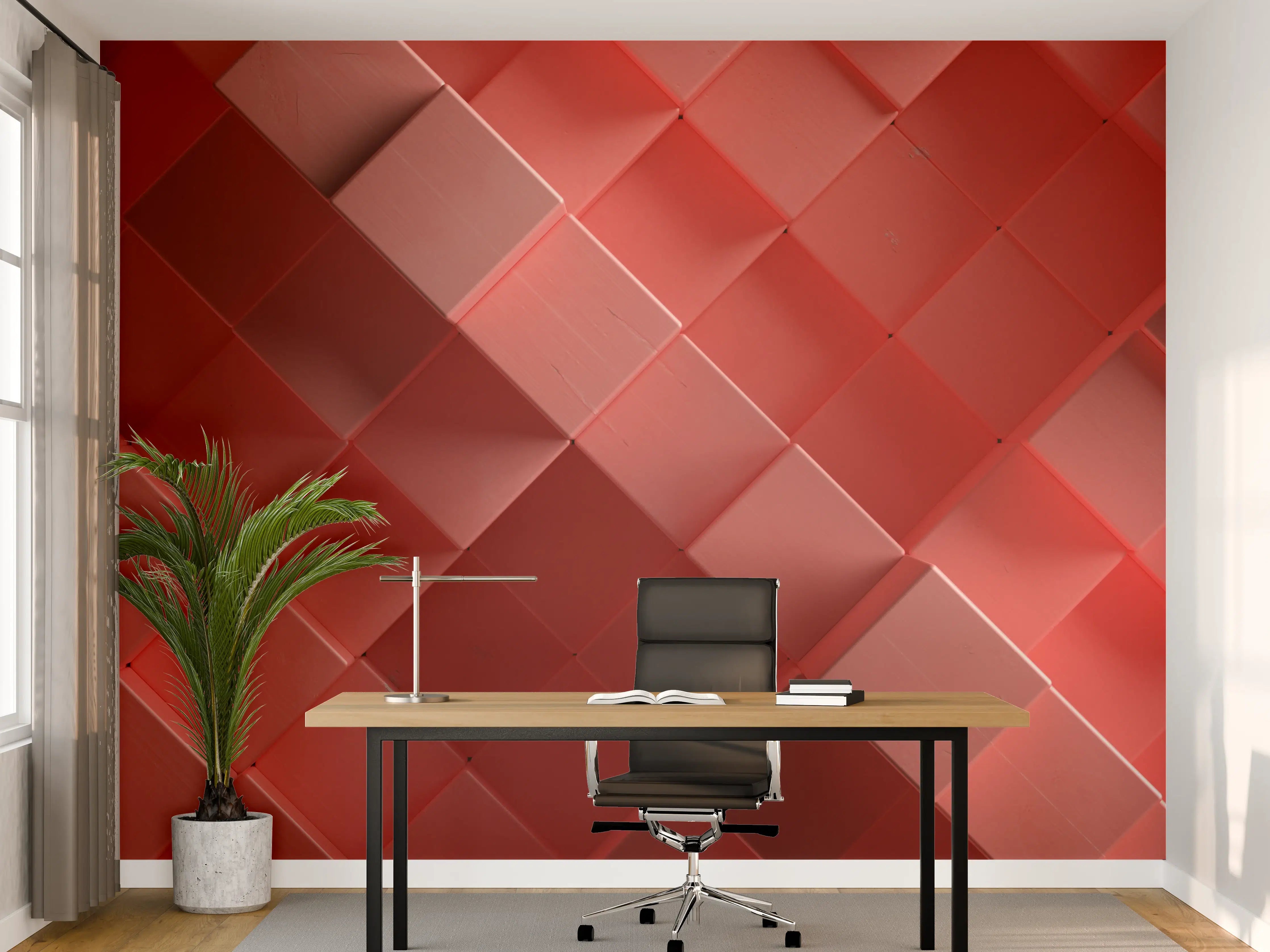 Büro Wandgestaltung - Rote 3D Würfel Struktur