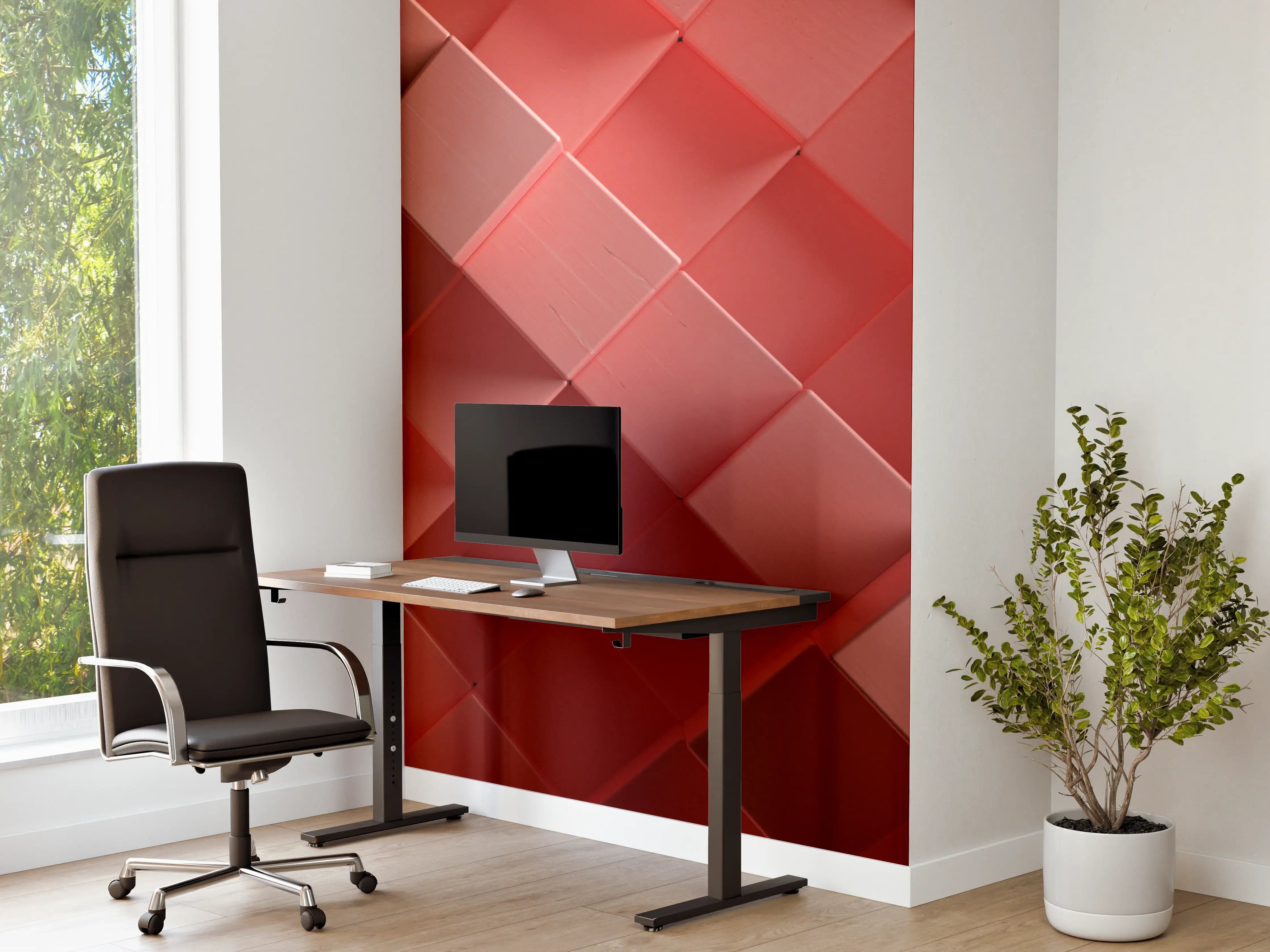 Büro Wandgestaltung - Rote 3D Würfel Struktur