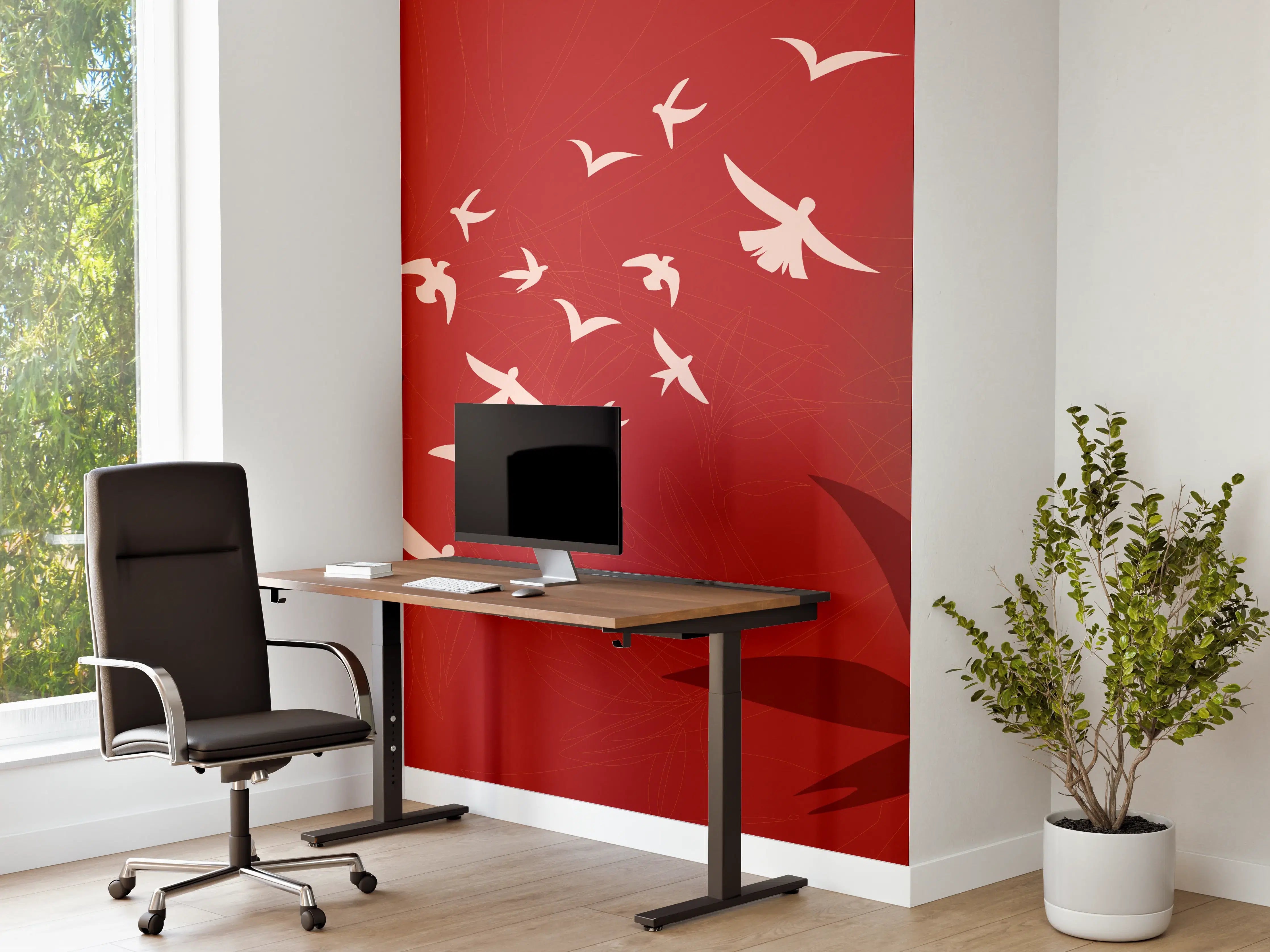 Büro Wandgestaltung - Rote Abendstimmung Vögel Silhouetten