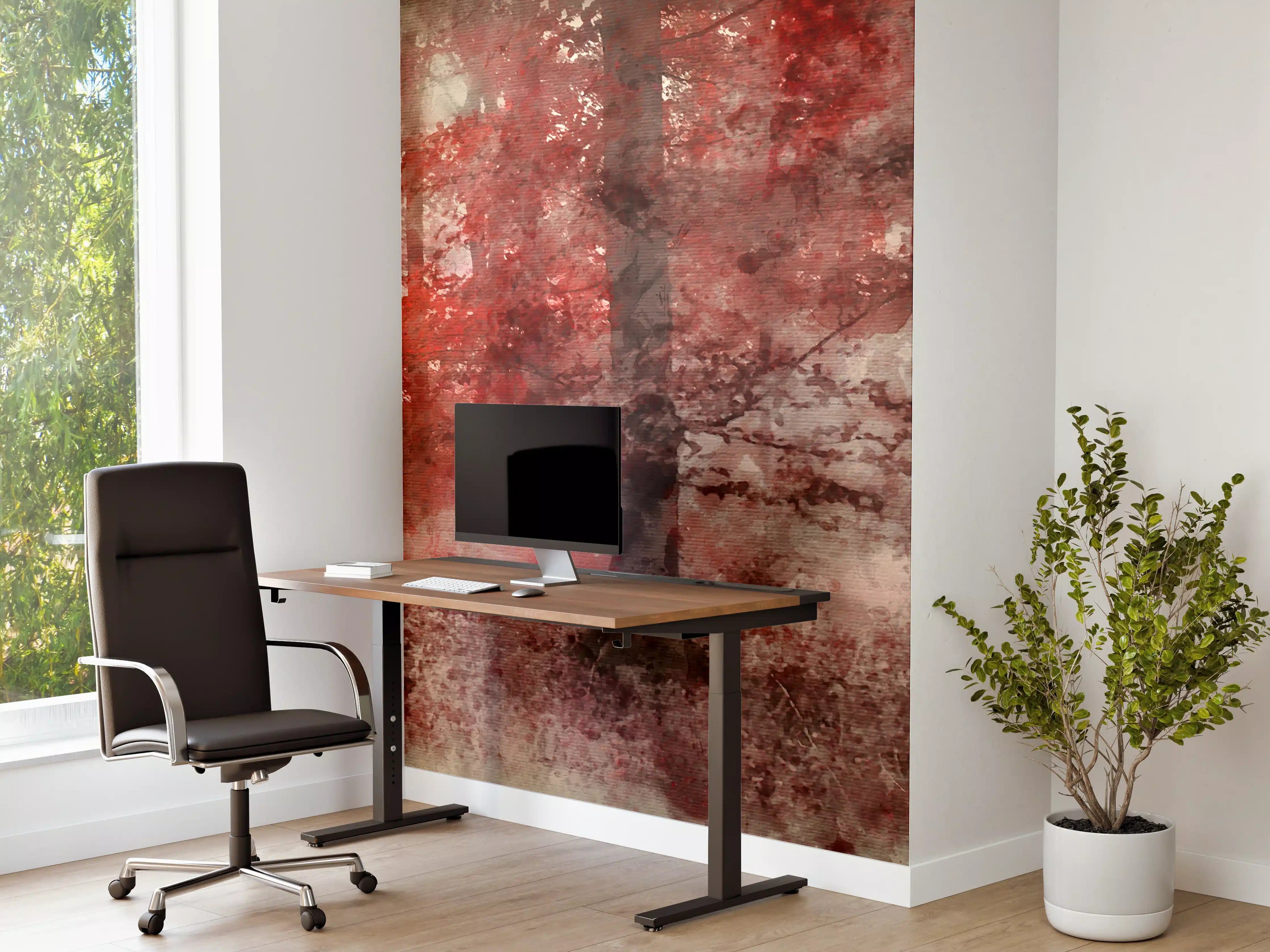 Büro Wandgestaltung - Rote Herbstblätter im Wald