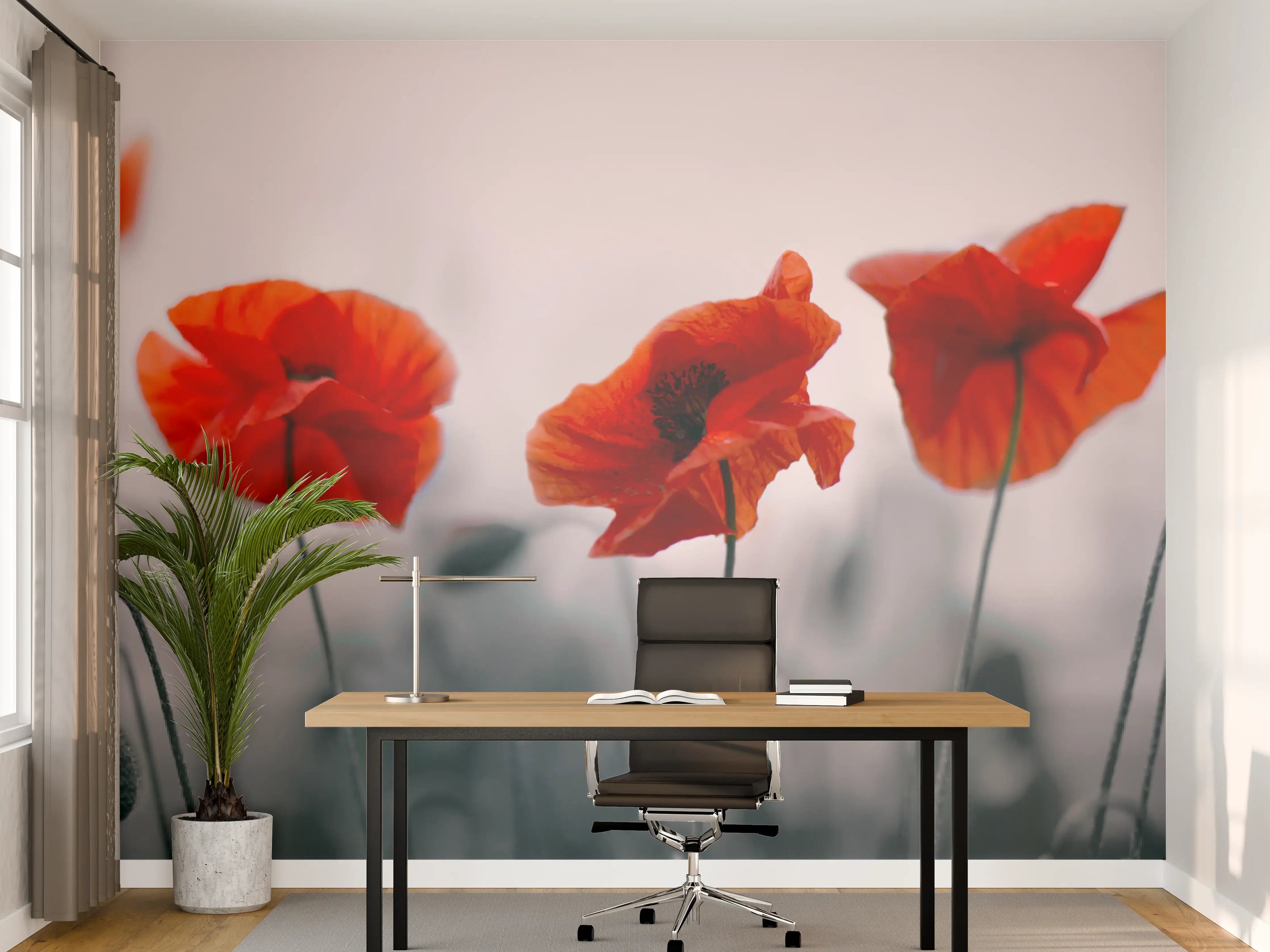 Büro Wandgestaltung - Roter Mohn auf hellem Hintergrund
