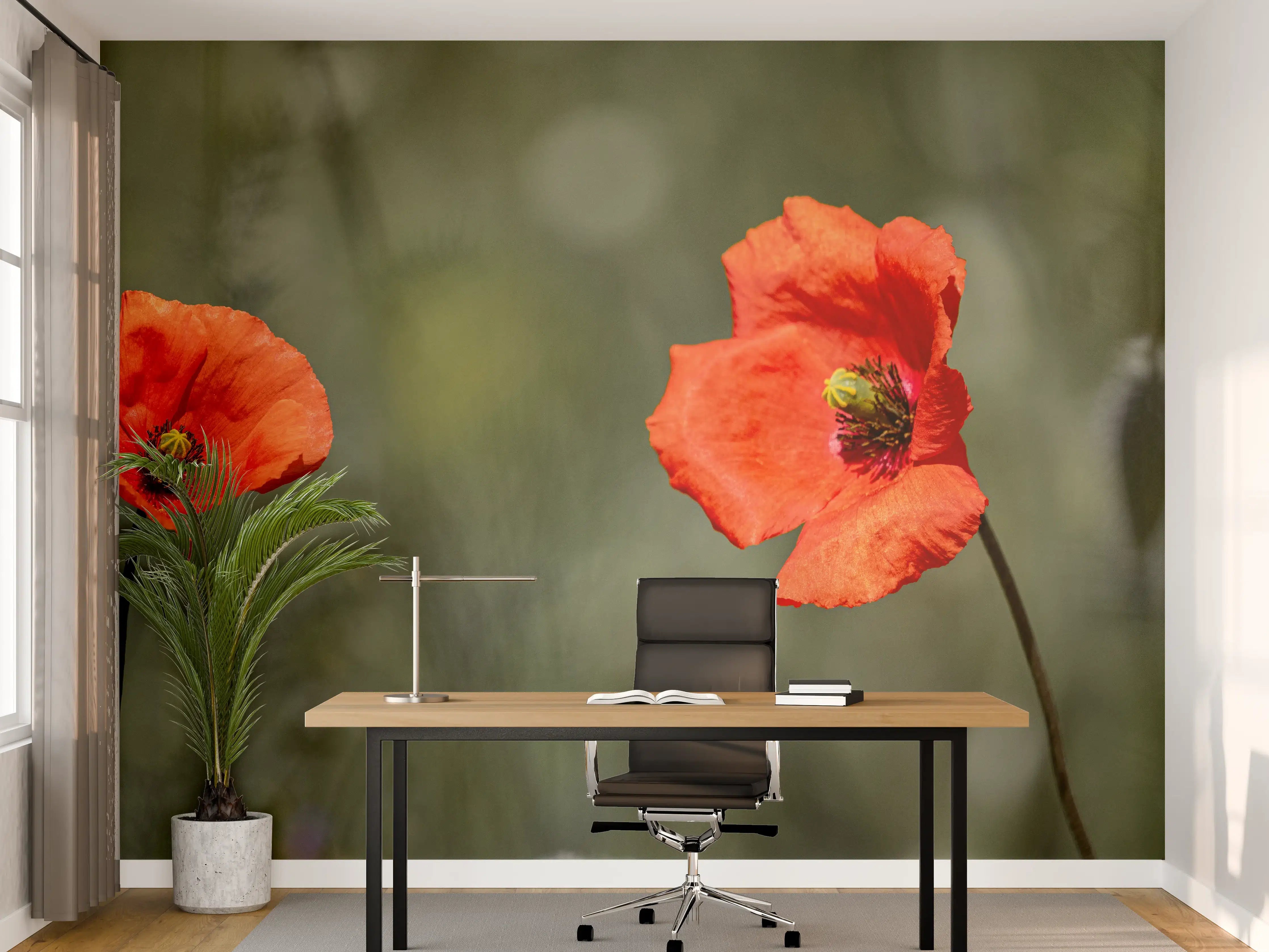 Büro Wandgestaltung - Roter Mohn inmitten des Grüns
