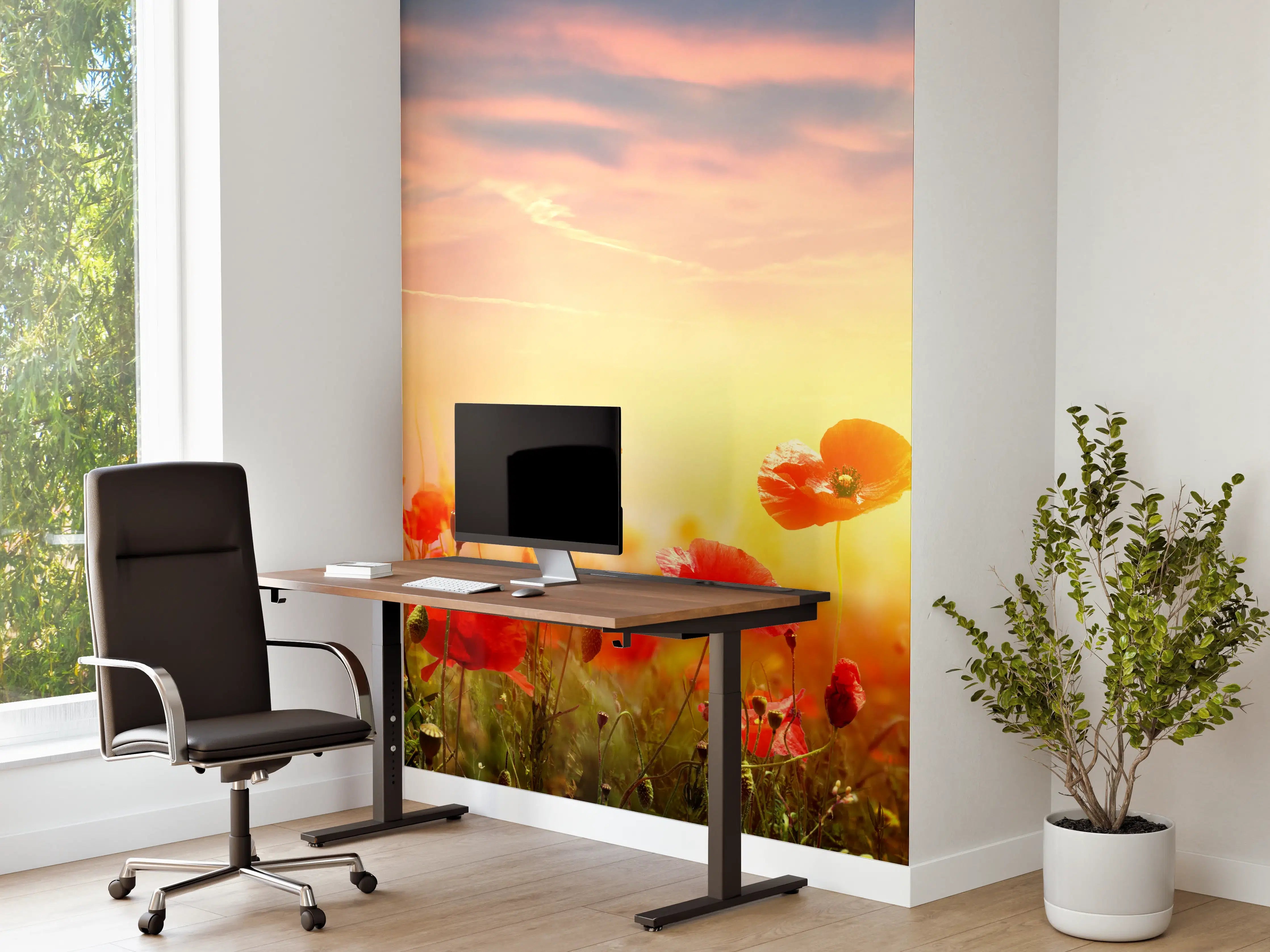 Büro Wandgestaltung - Roter Mohnfeld Sonnenaufgang