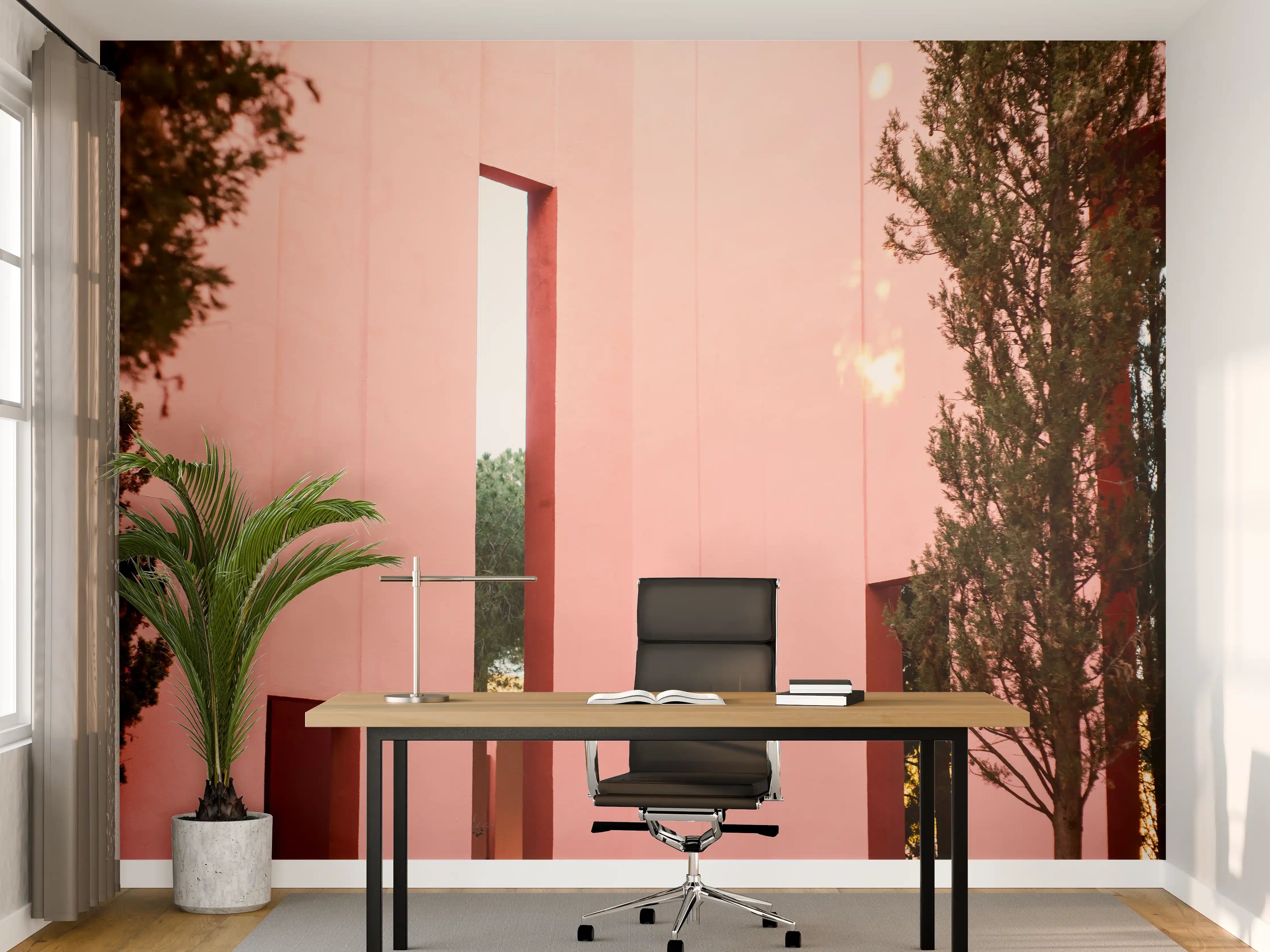 Büro Wandgestaltung - Rotes Architekturkontur-Spiel
