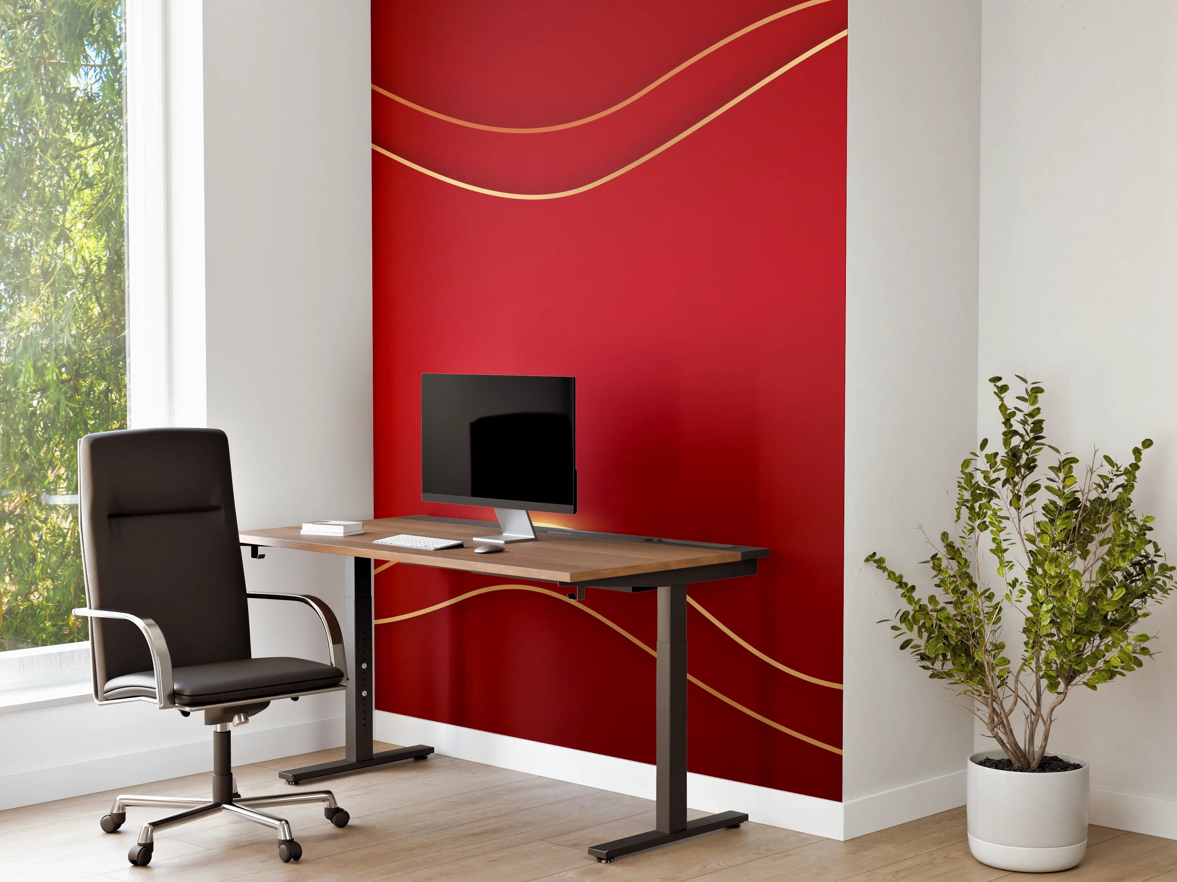 Büro Wandgestaltung - Rotes Luxus-Design mit Goldakzenten