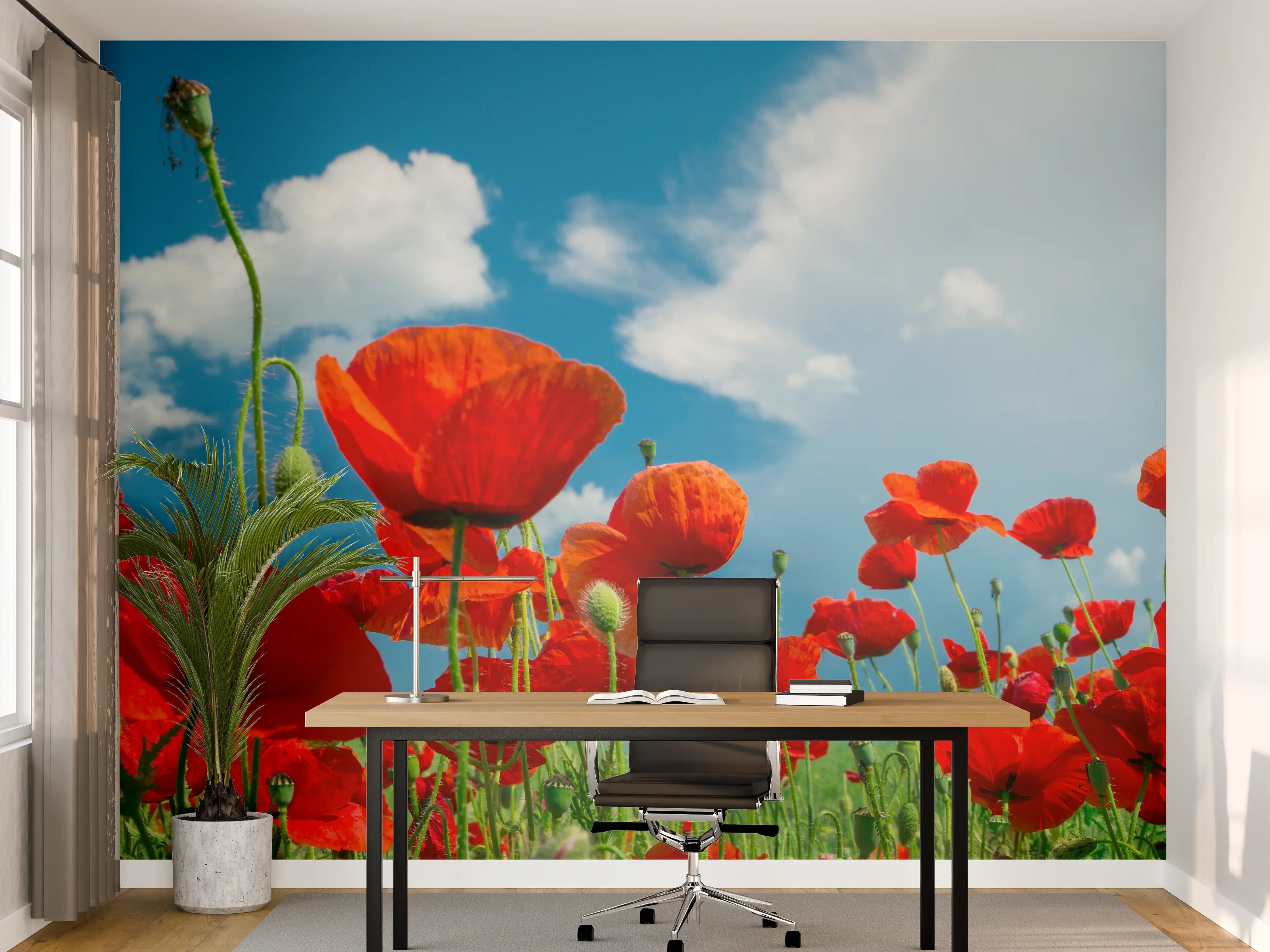 Büro Wandgestaltung - Rotes Mohnblumenfeld