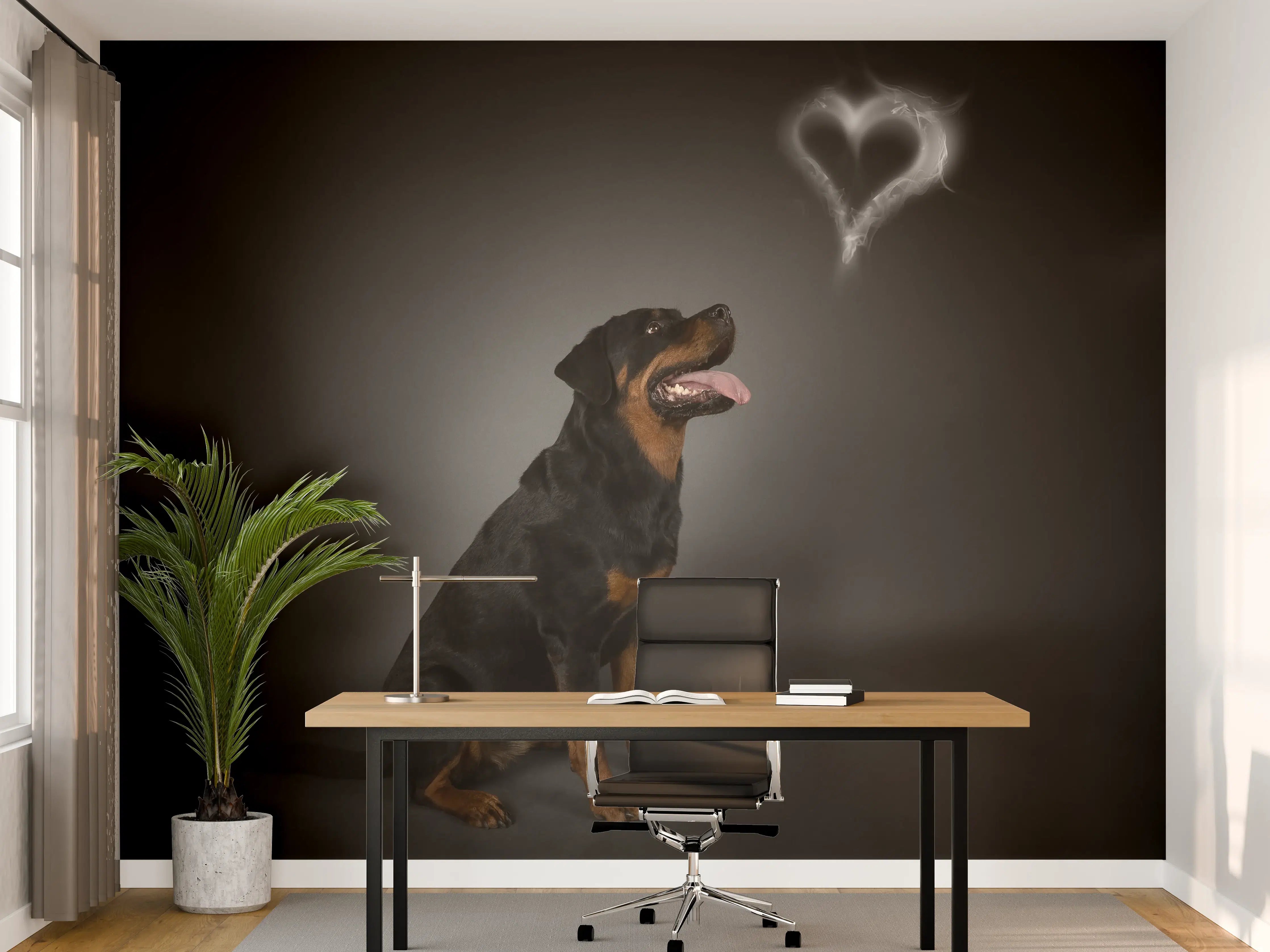 Büro Wandgestaltung - Rottweiler sitzend mit Blick auf Herz