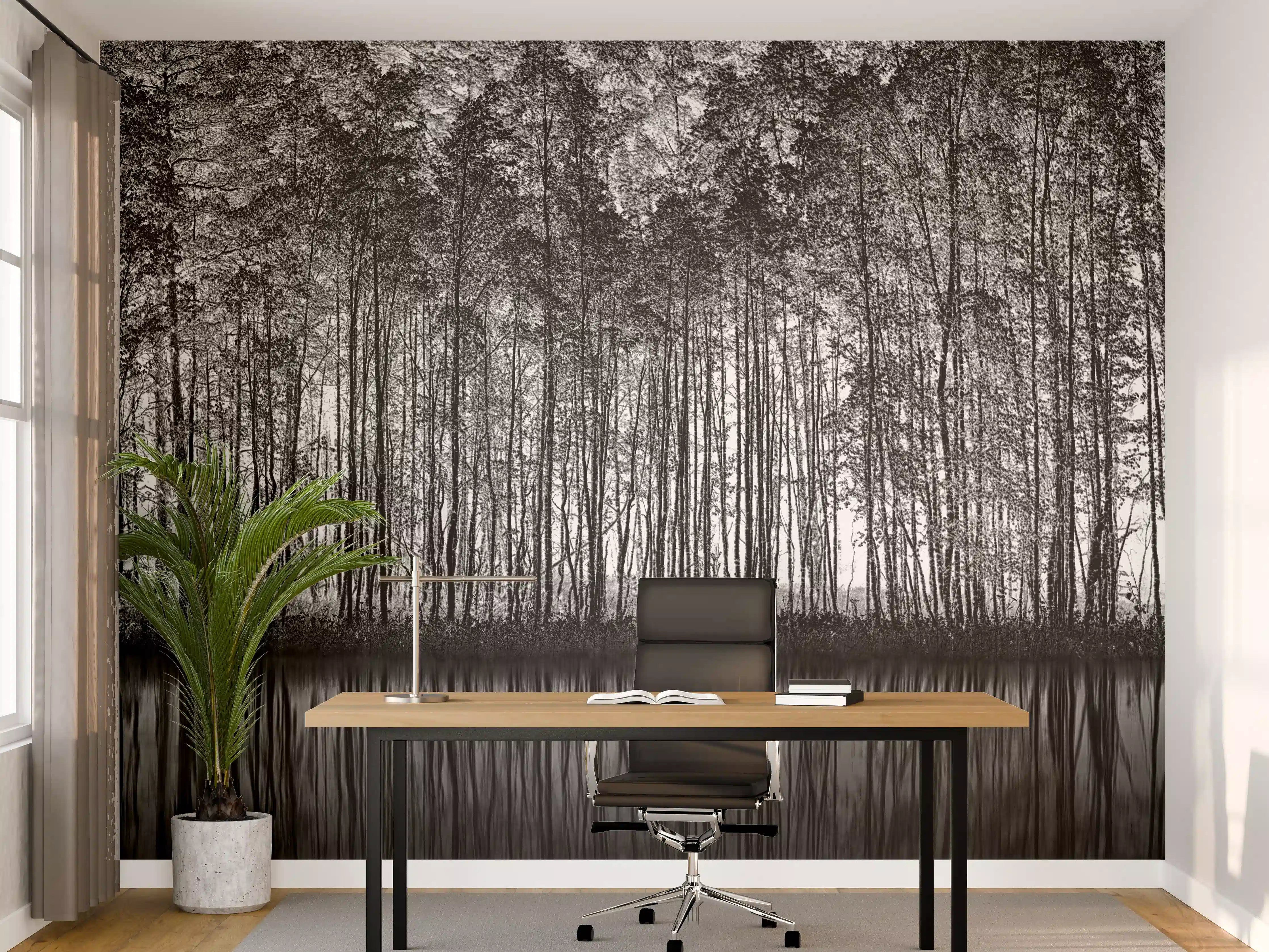 Büro Wandgestaltung - Ruhiger Wald - Wasser Reflektion 