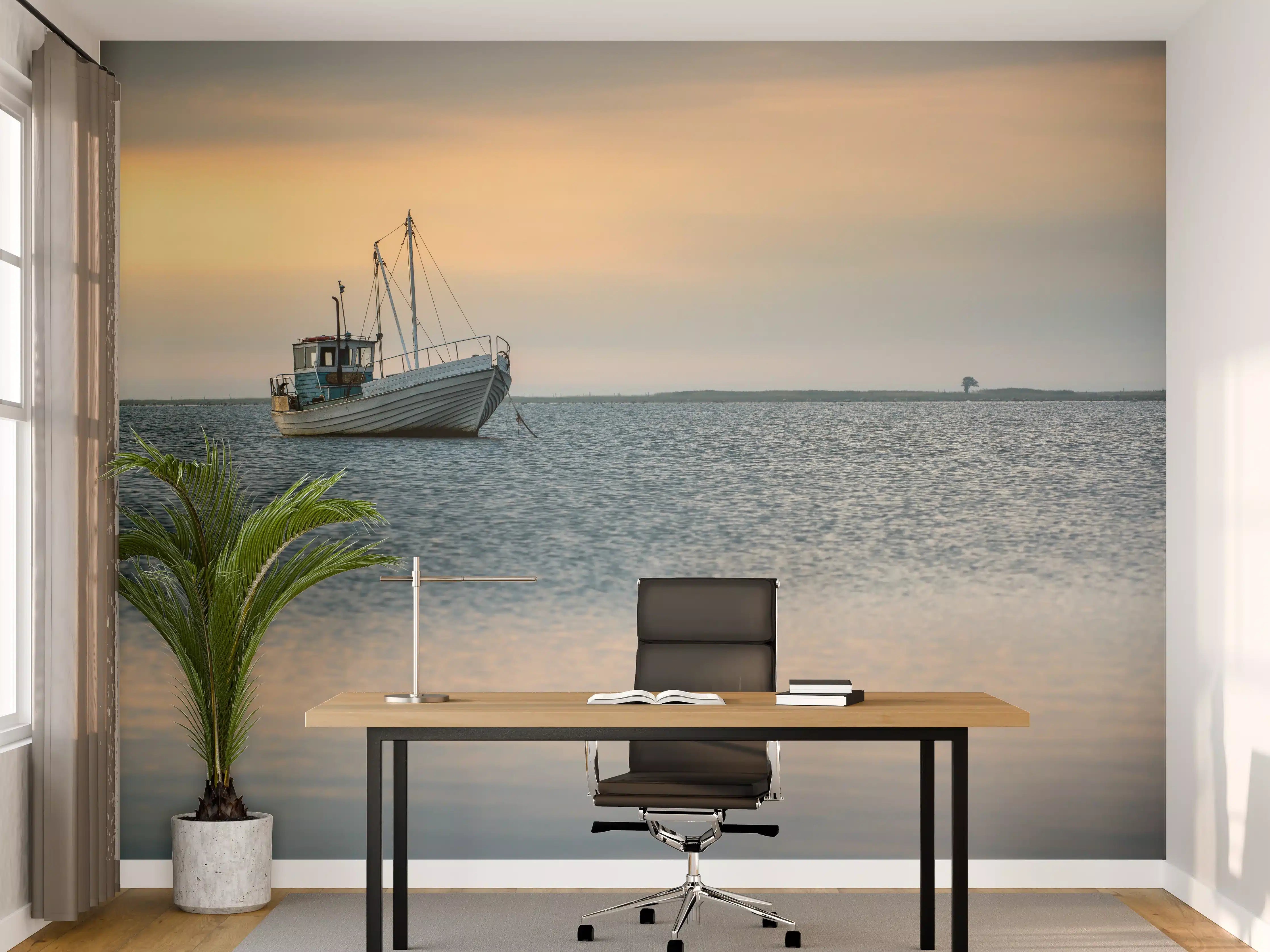 Büro Wandgestaltung - Ruhiges Boot auf dem Wasser