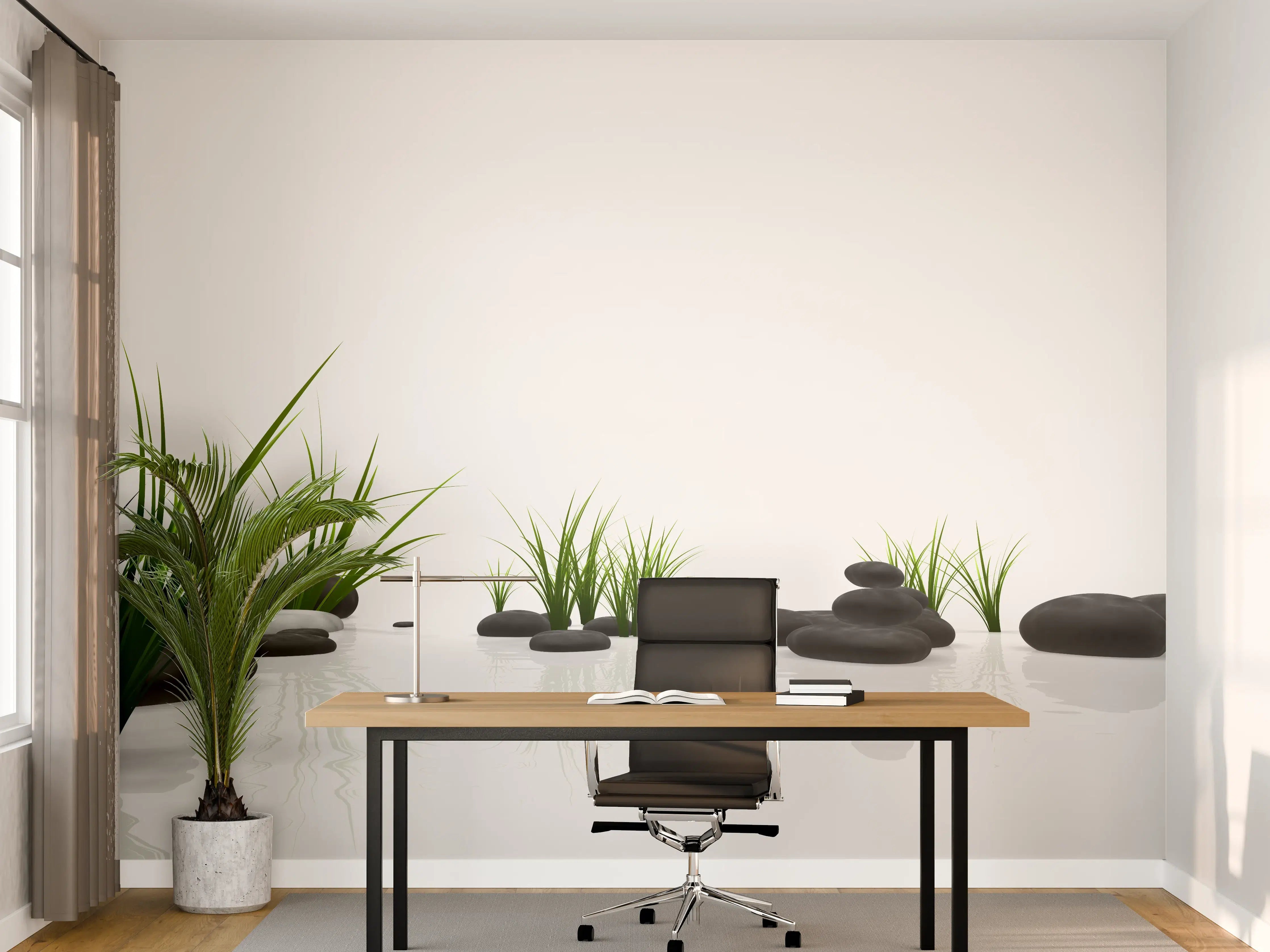 Büro Wandgestaltung - Ruhiges Steine Gefilde mit Gras und Wasser