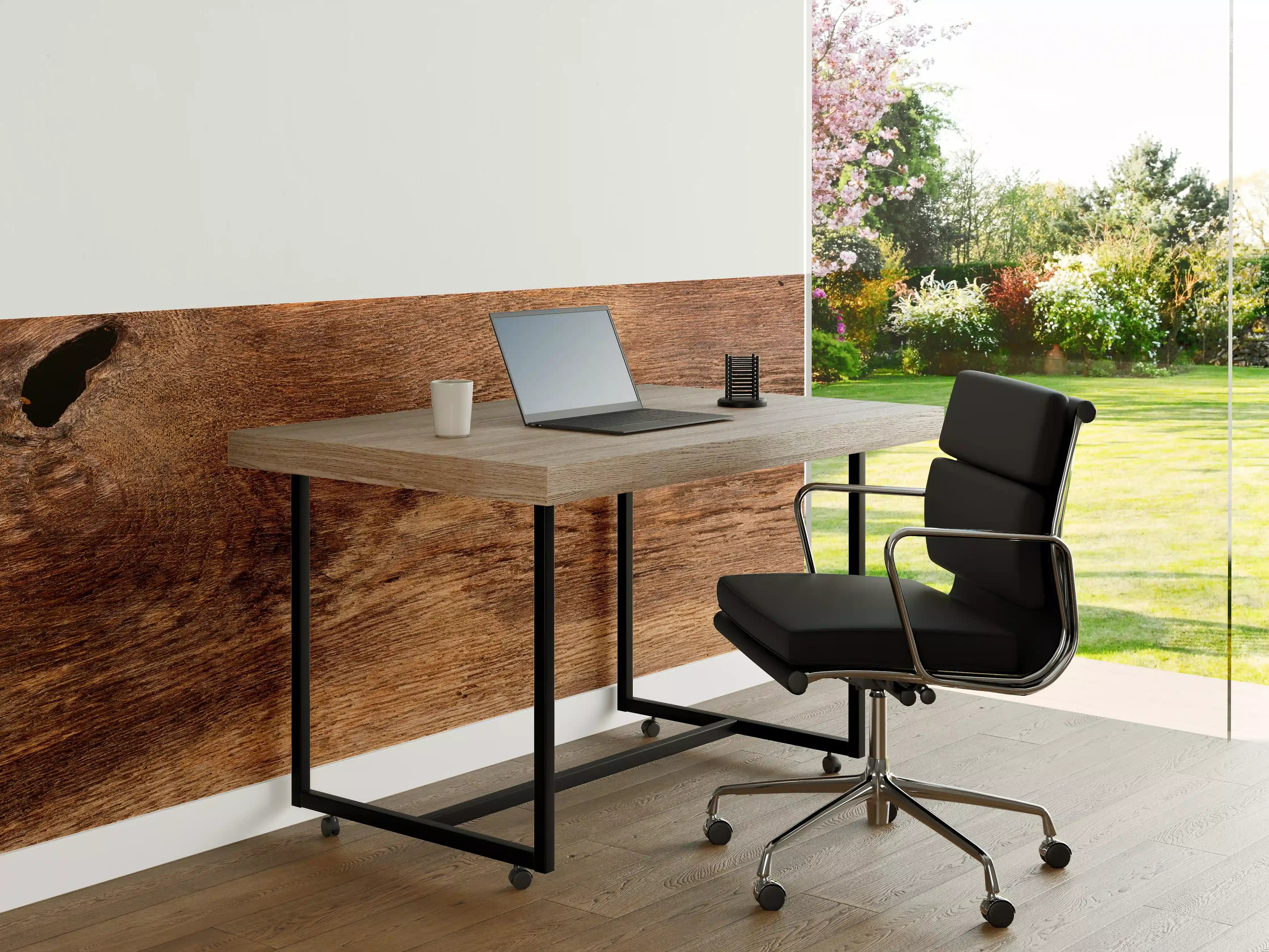Büro Wandgestaltung - Rustikale Eichenholzplatte