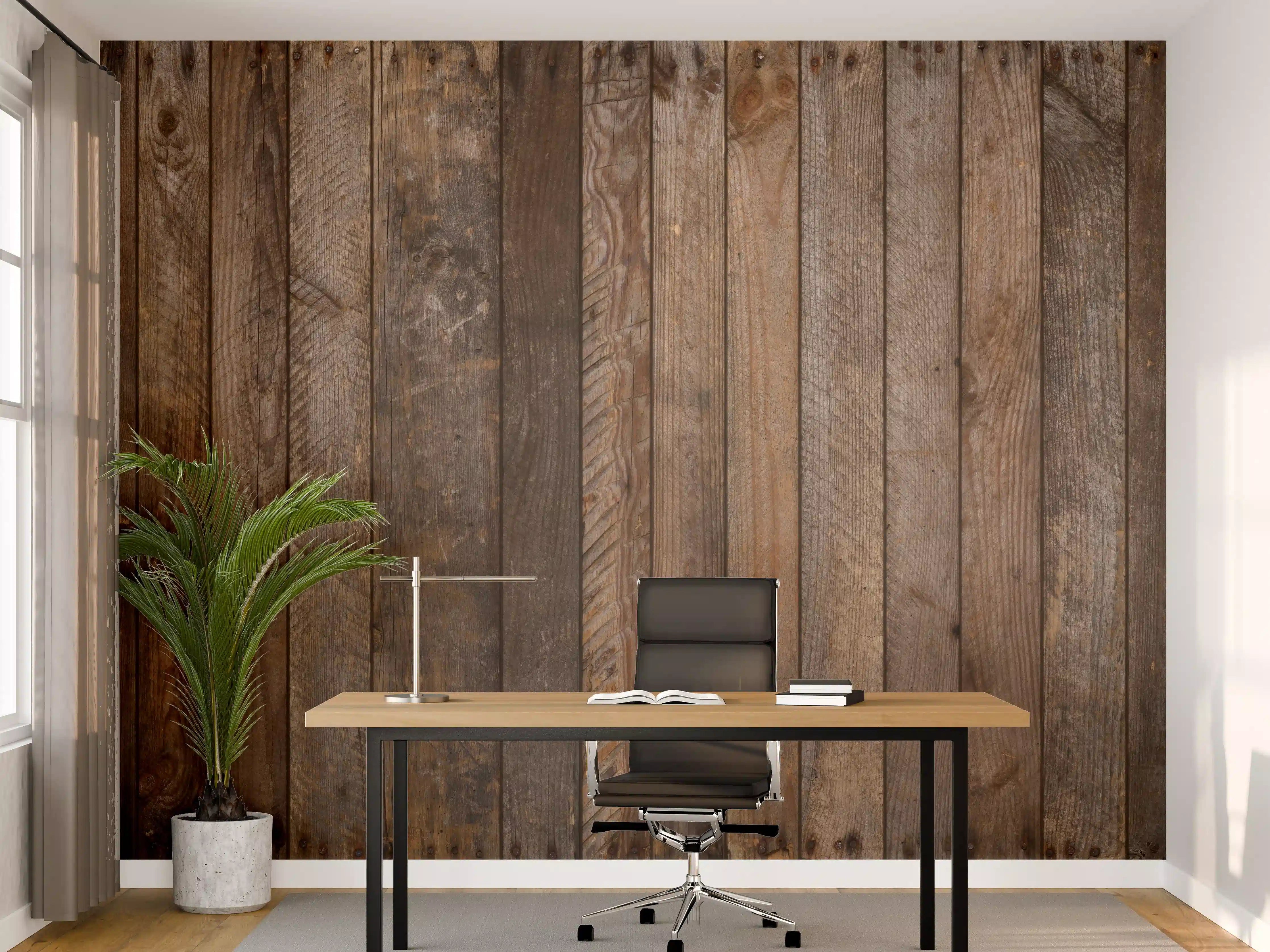 Büro Wandgestaltung - Rustikale Holzstruktur mit Nägeln