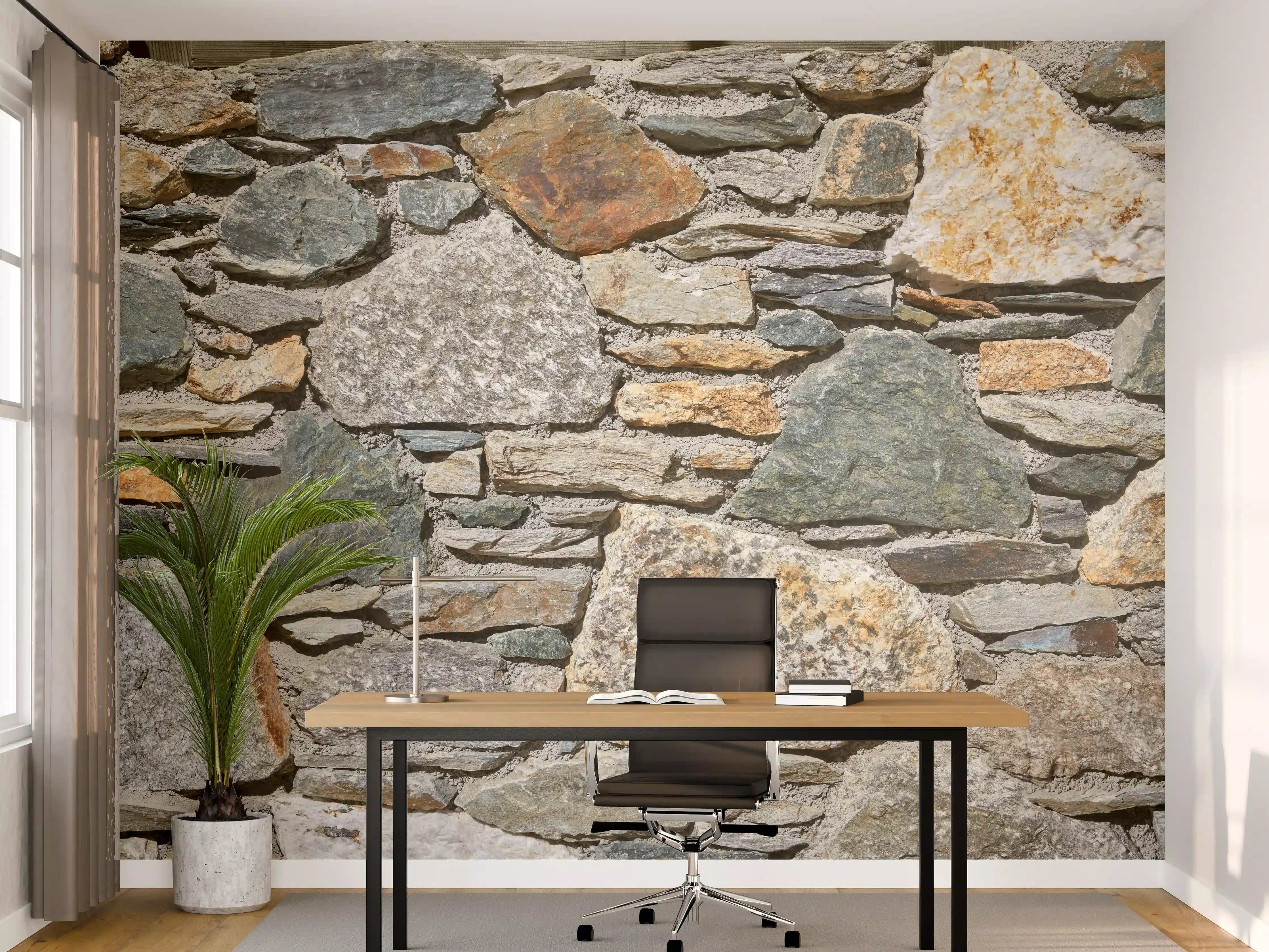 Büro Wandgestaltung - Rustikale Steinwand in Erdtönen