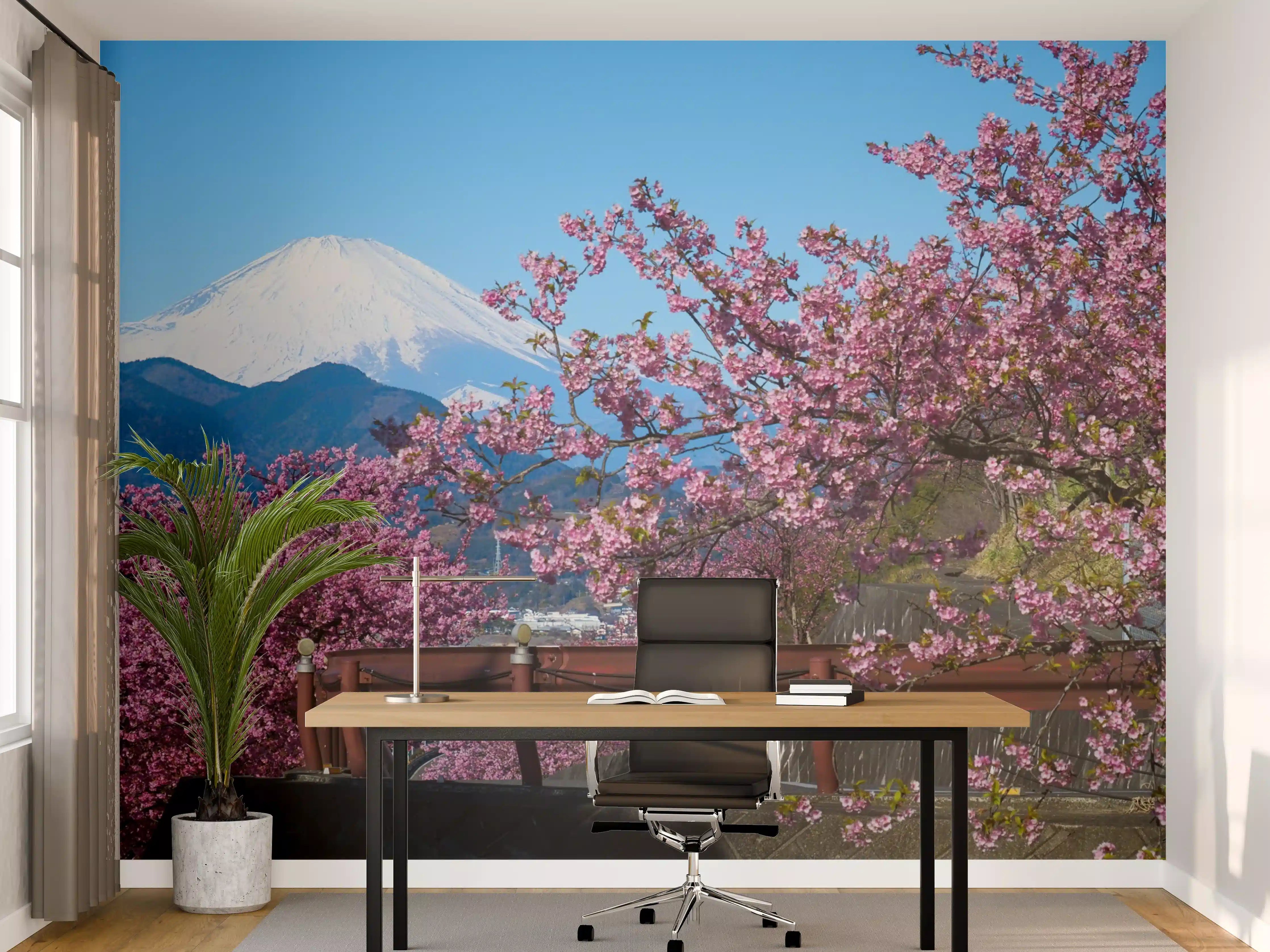 Büro Wandgestaltung - Saihu-Ansicht mit Kirschblüten und Berg