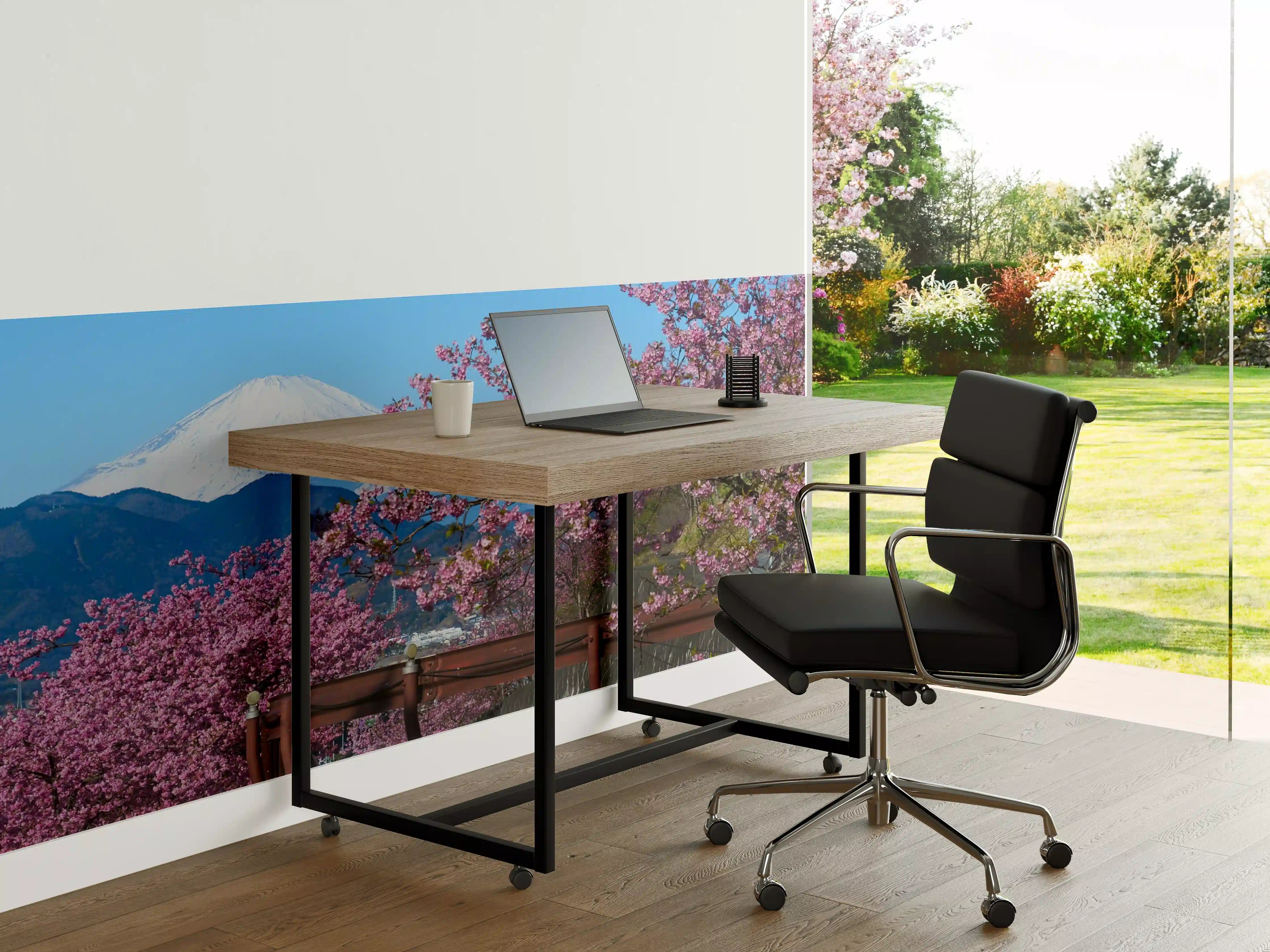 Büro Wandgestaltung - Saihu-Ansicht mit Kirschblüten und Berg