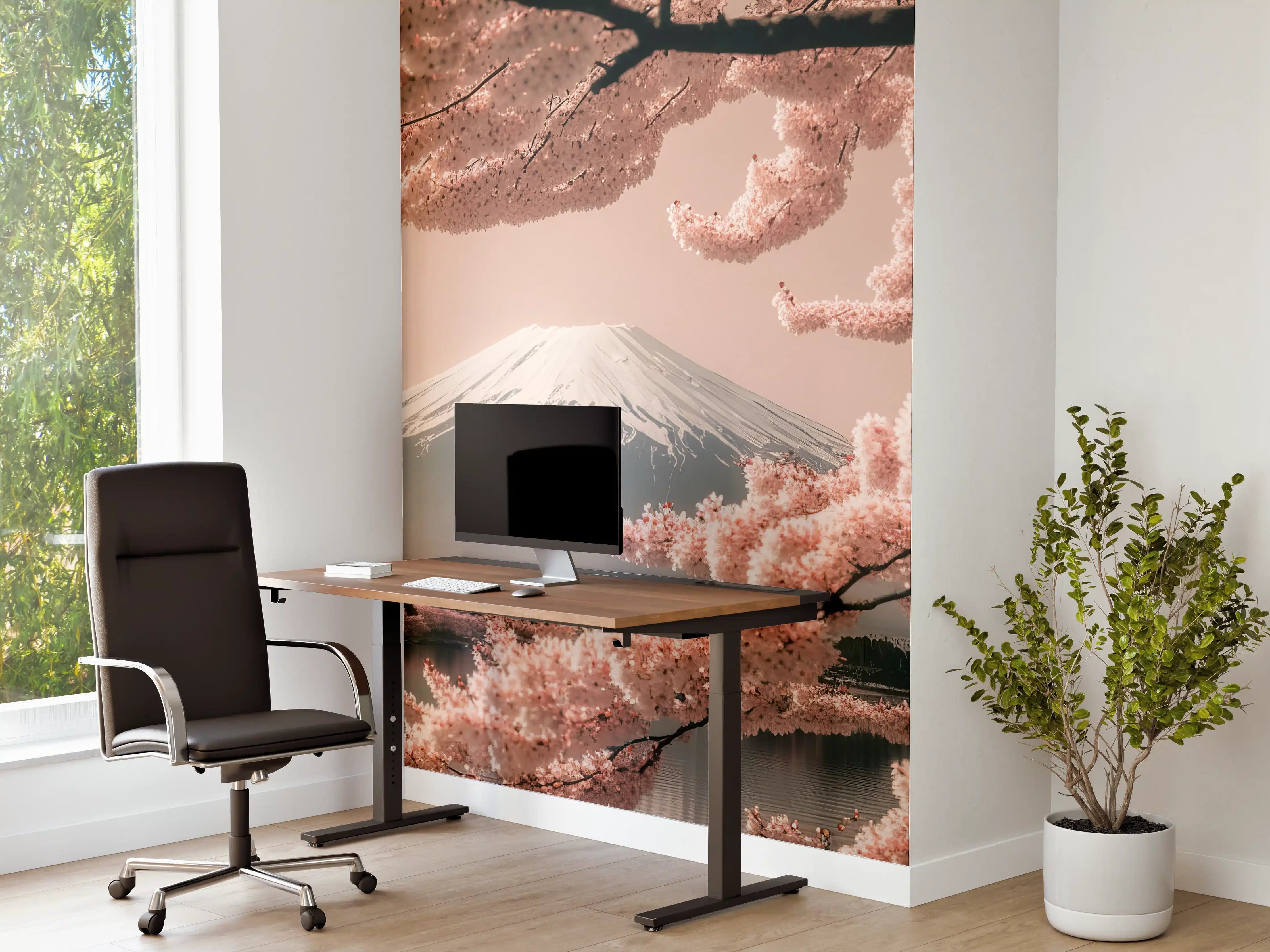 Büro Wandgestaltung - Sakura Baum mit Fuji Berg im Hintergrund