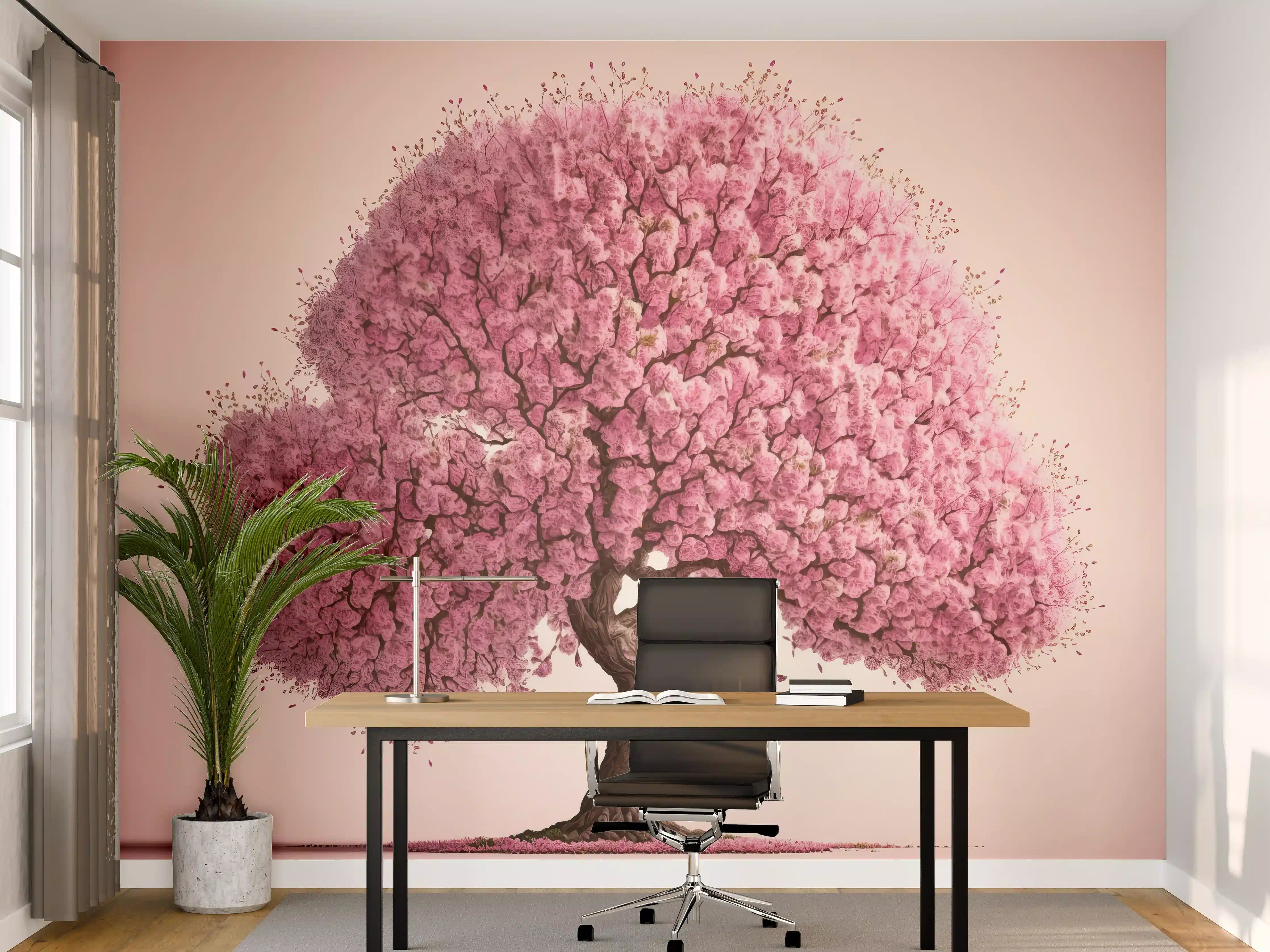 Büro Wandgestaltung - Sakura baum - KI generiert