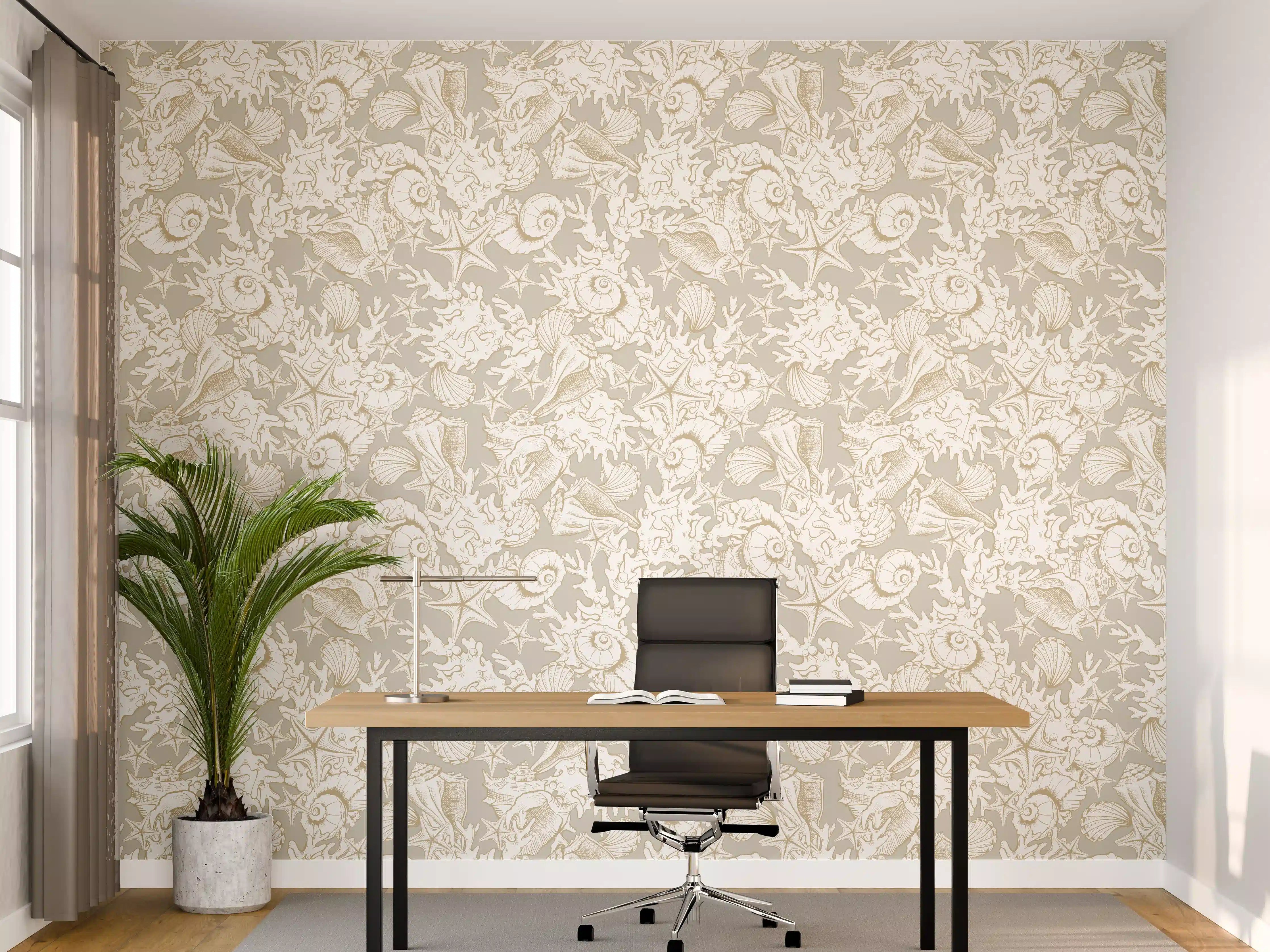 Büro Wandgestaltung - Sandiges Muschel-Muster Beige