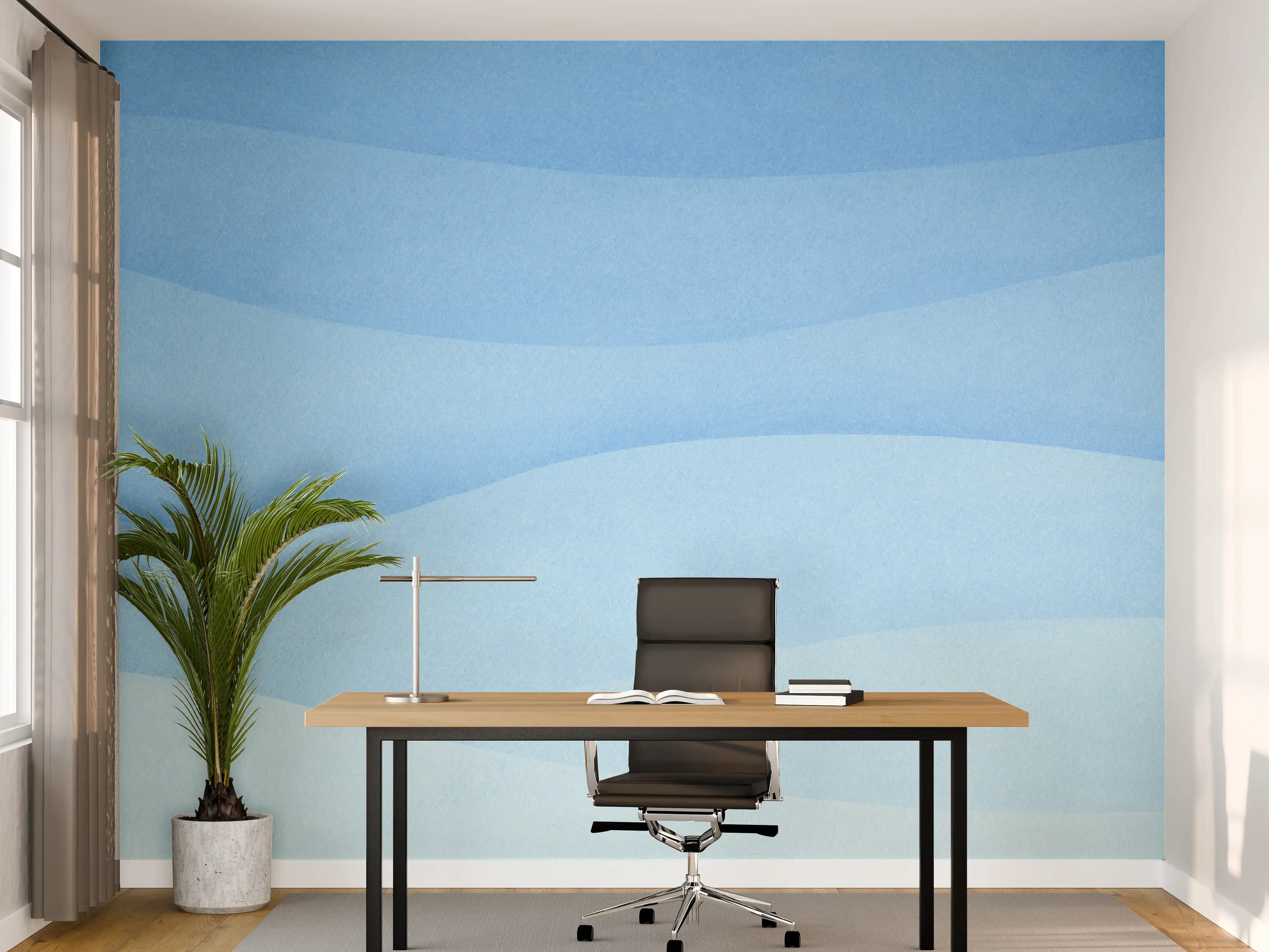 Büro Wandgestaltung - Sanfte Blau-Gradienten-Wellen