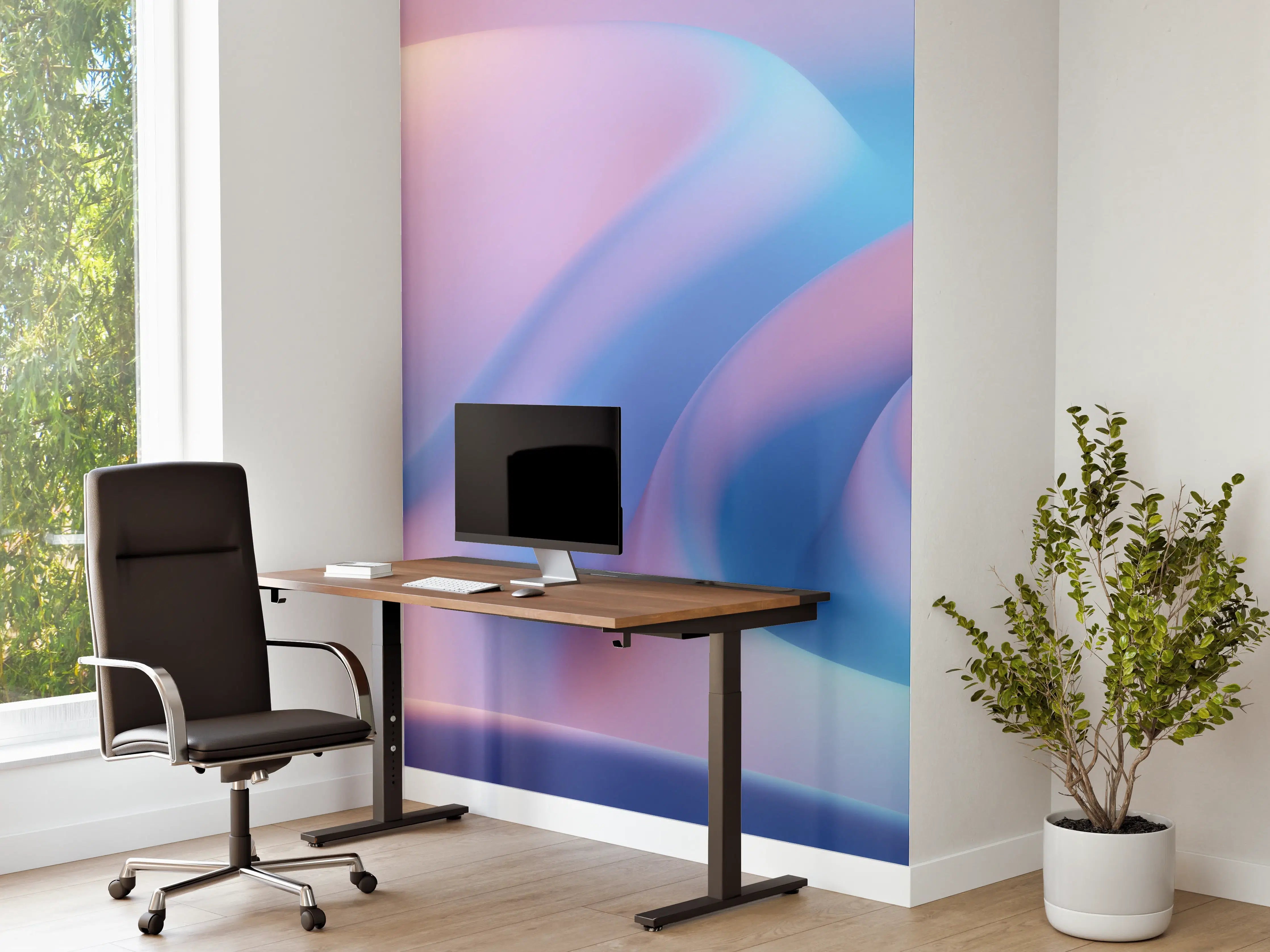 Büro Wandgestaltung - Sanfte Farbverläufe in Blau und Rosa