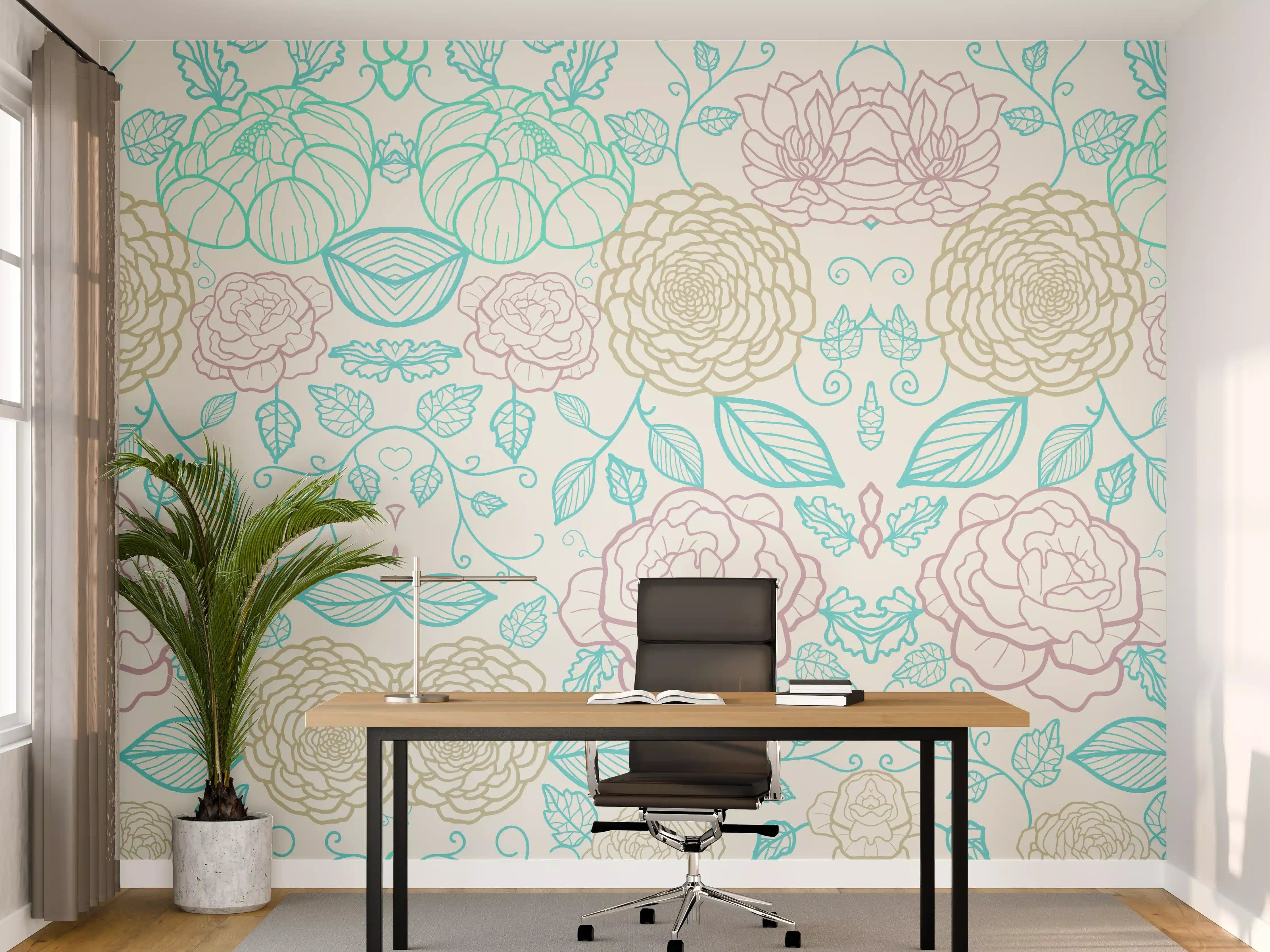 Büro Wandgestaltung - Sanfte Graublumenmuster