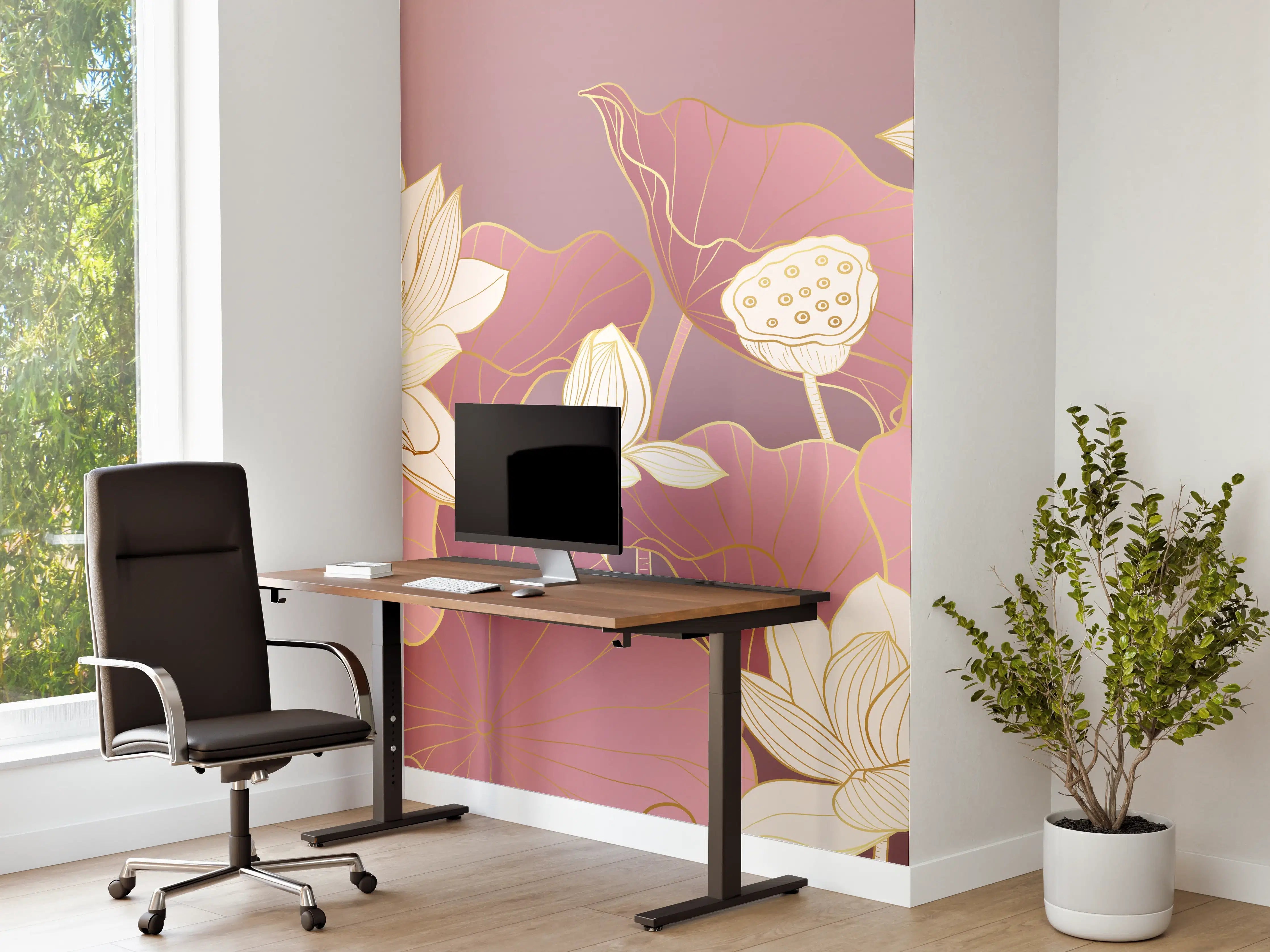 Büro Wandgestaltung - Sanfte Grautöne Lotusblumen
