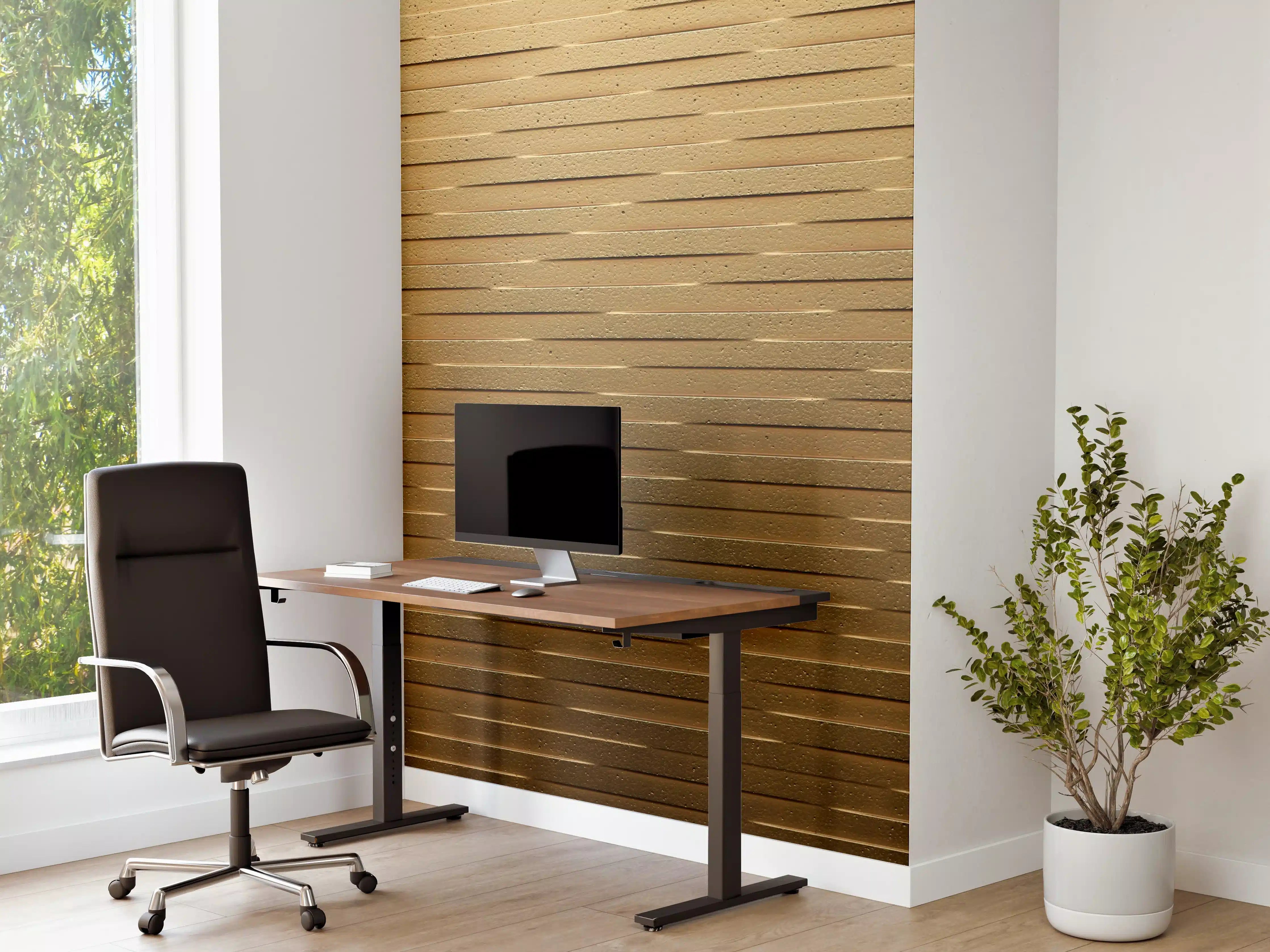 Büro Wandgestaltung - Sanfte Grautöne & Holzmaserung