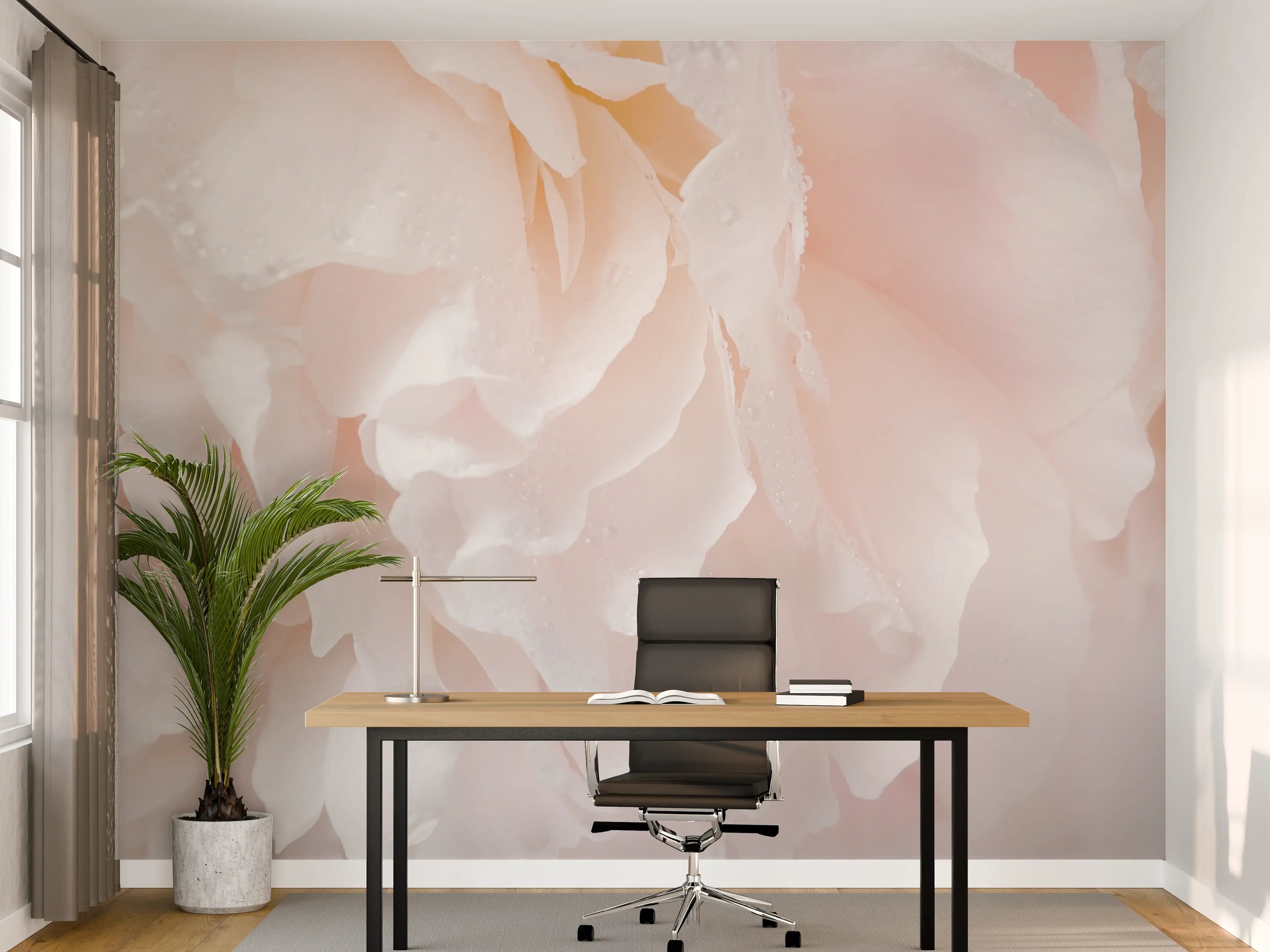 Büro Wandgestaltung - Sanfte Grautöne, Pfingstrosenmeer