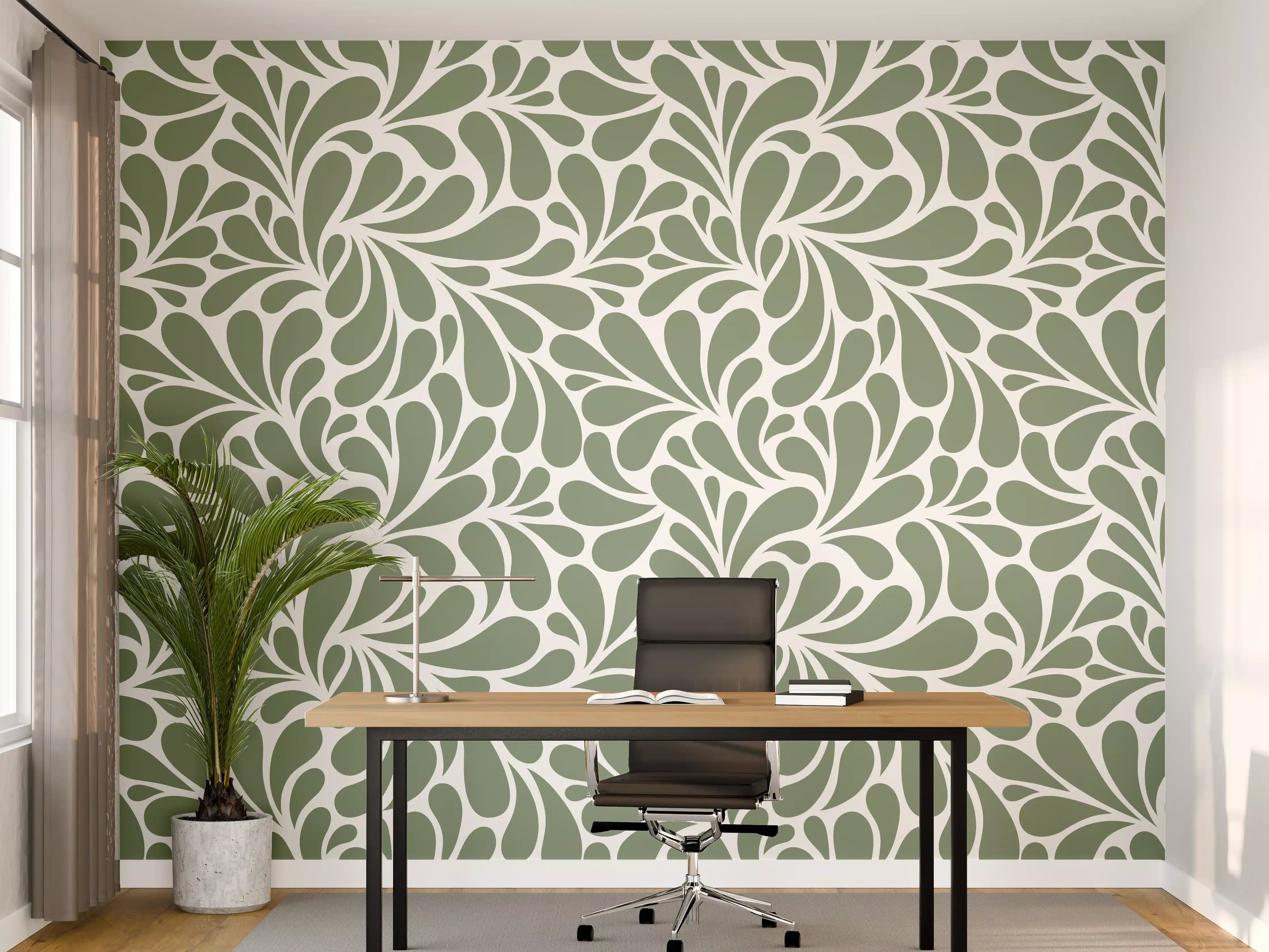 Büro Wandgestaltung - Sanfte Grüntöne mit floraler Musterarbeit