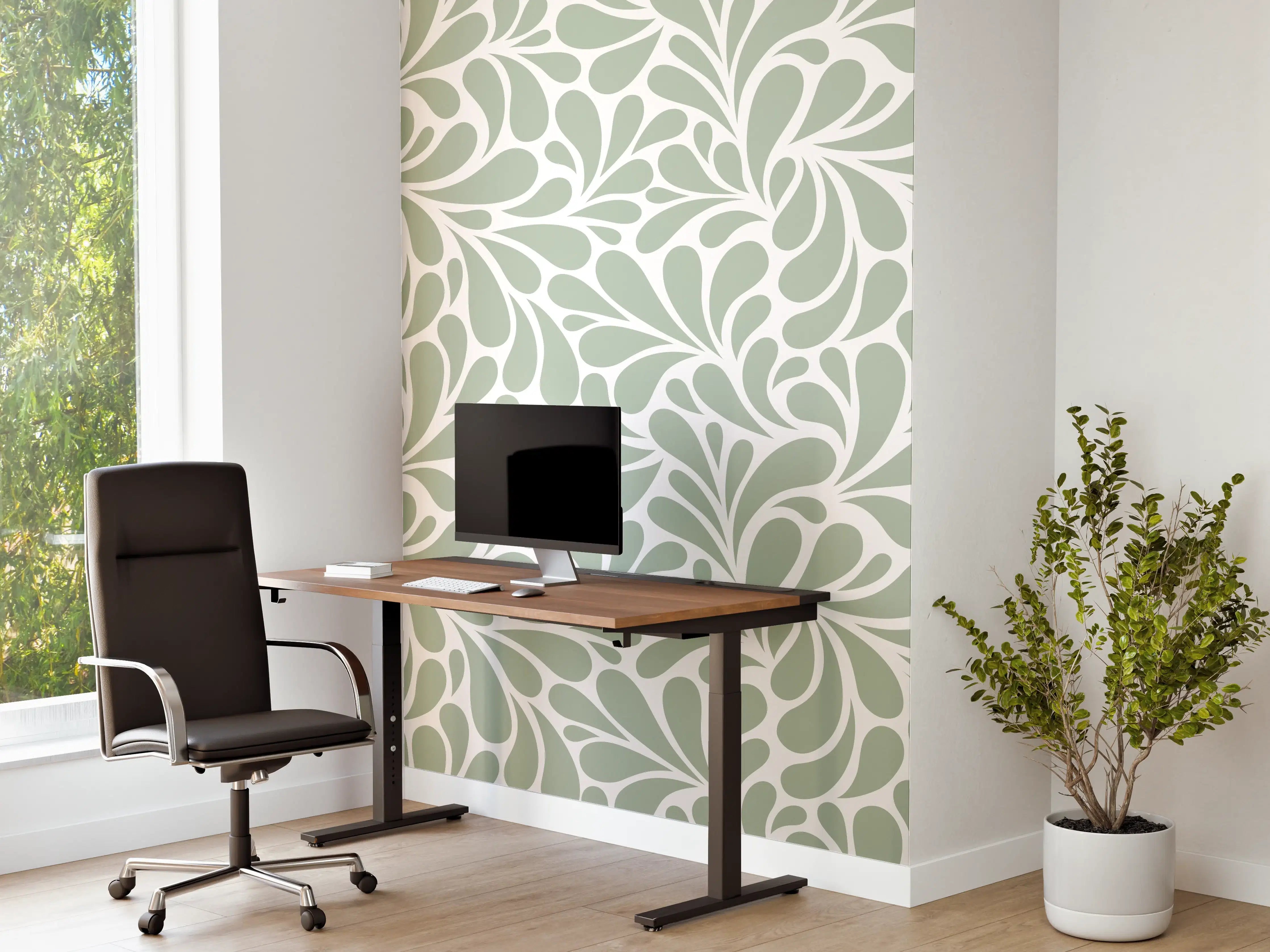 Büro Wandgestaltung - Sanfte Grüntöne mit floraler Musterung