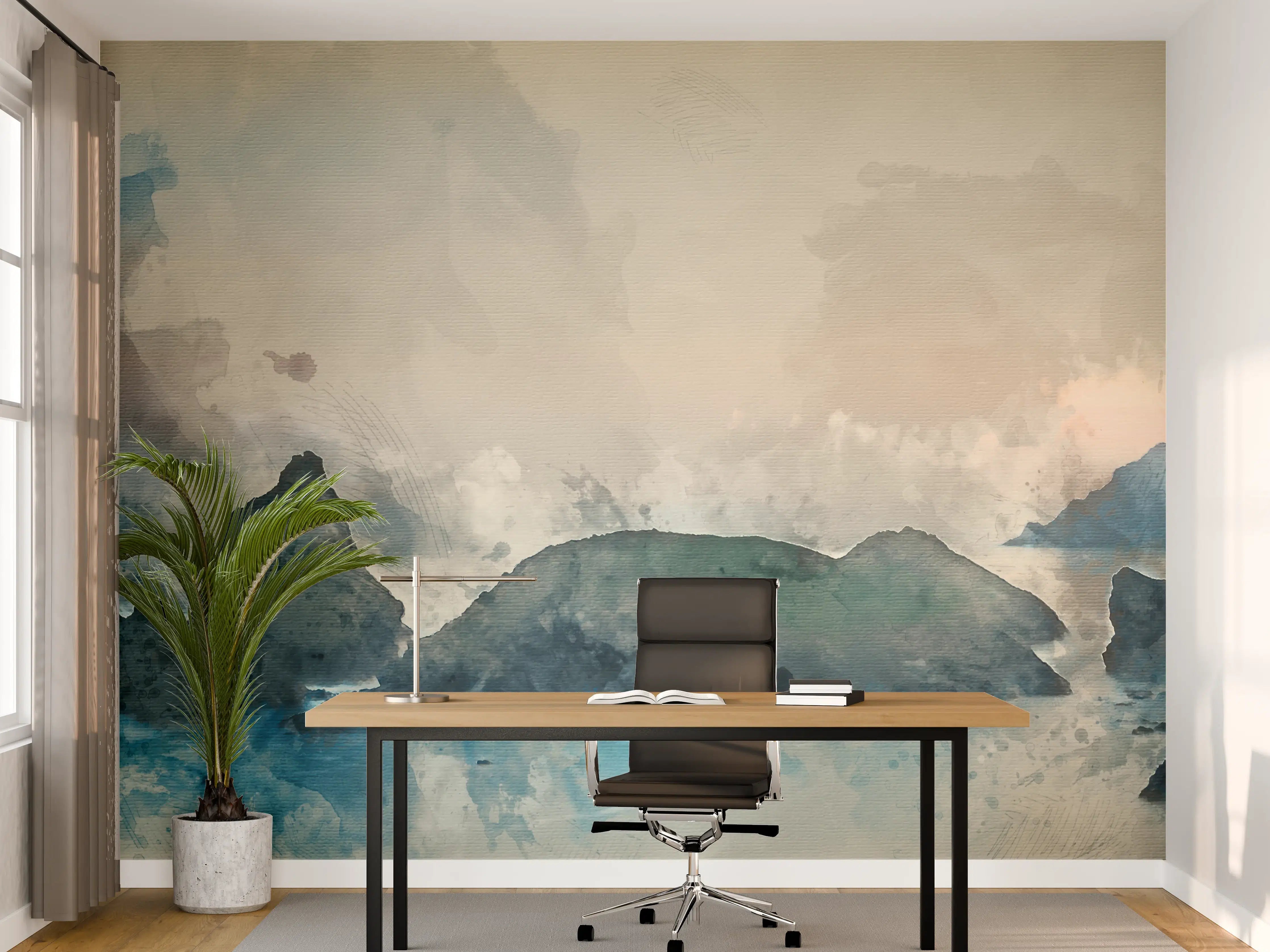 Büro Wandgestaltung - Sanfte Meereslandschaft in Aquarelloptik
