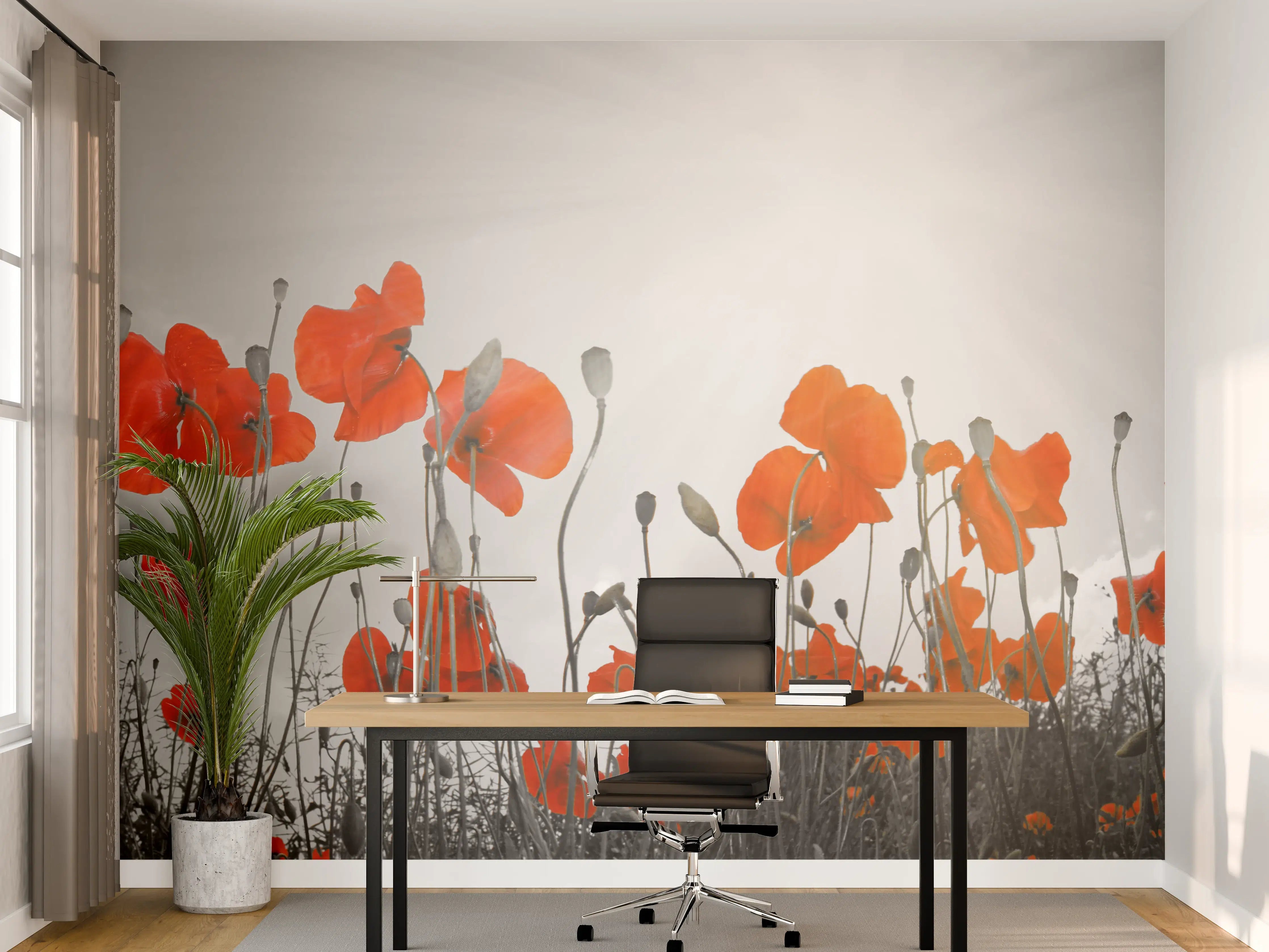 Büro Wandgestaltung - Sanfte Mohnblumen im Grau
