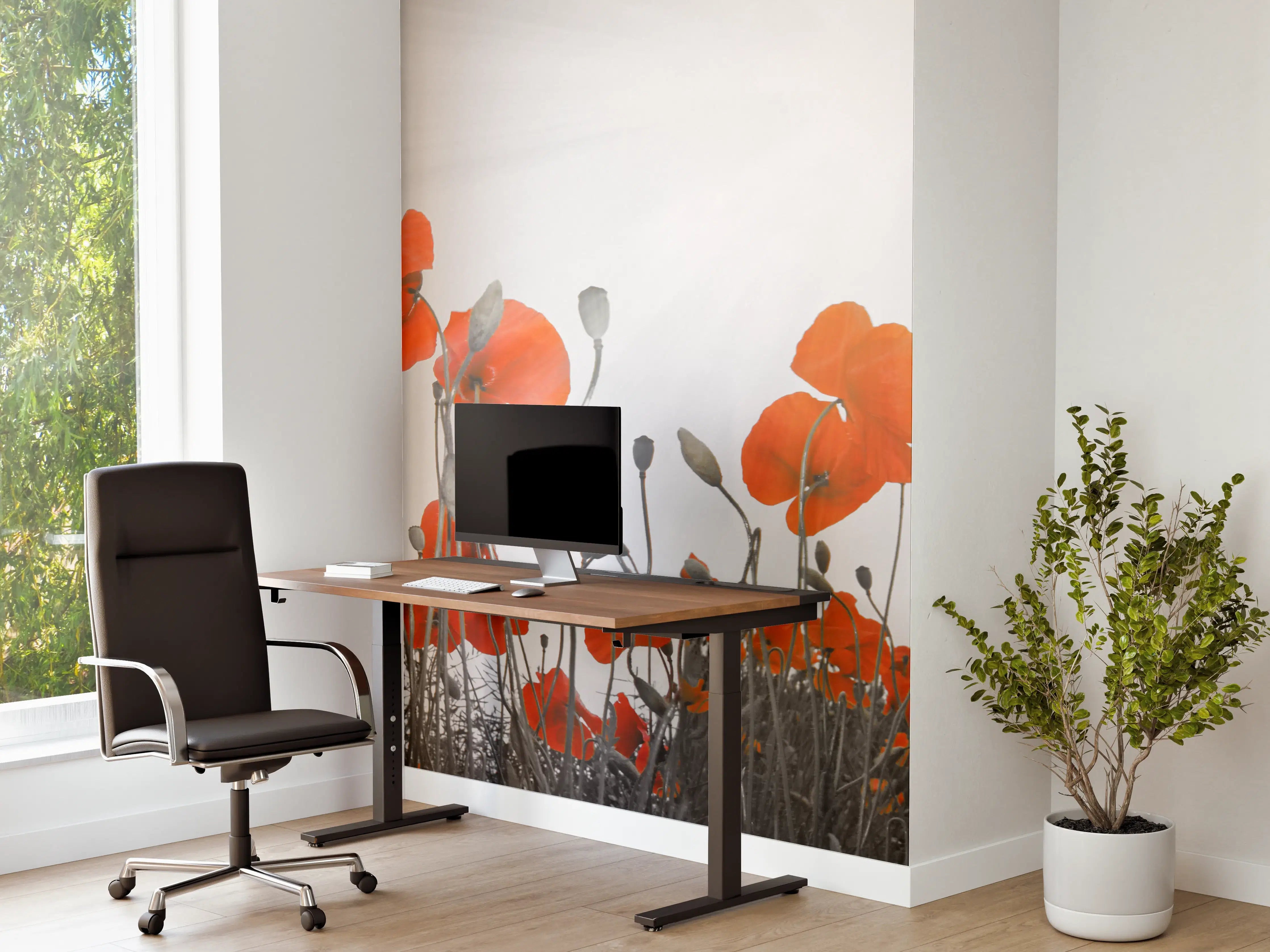 Büro Wandgestaltung - Sanfte Mohnblumen im Grau