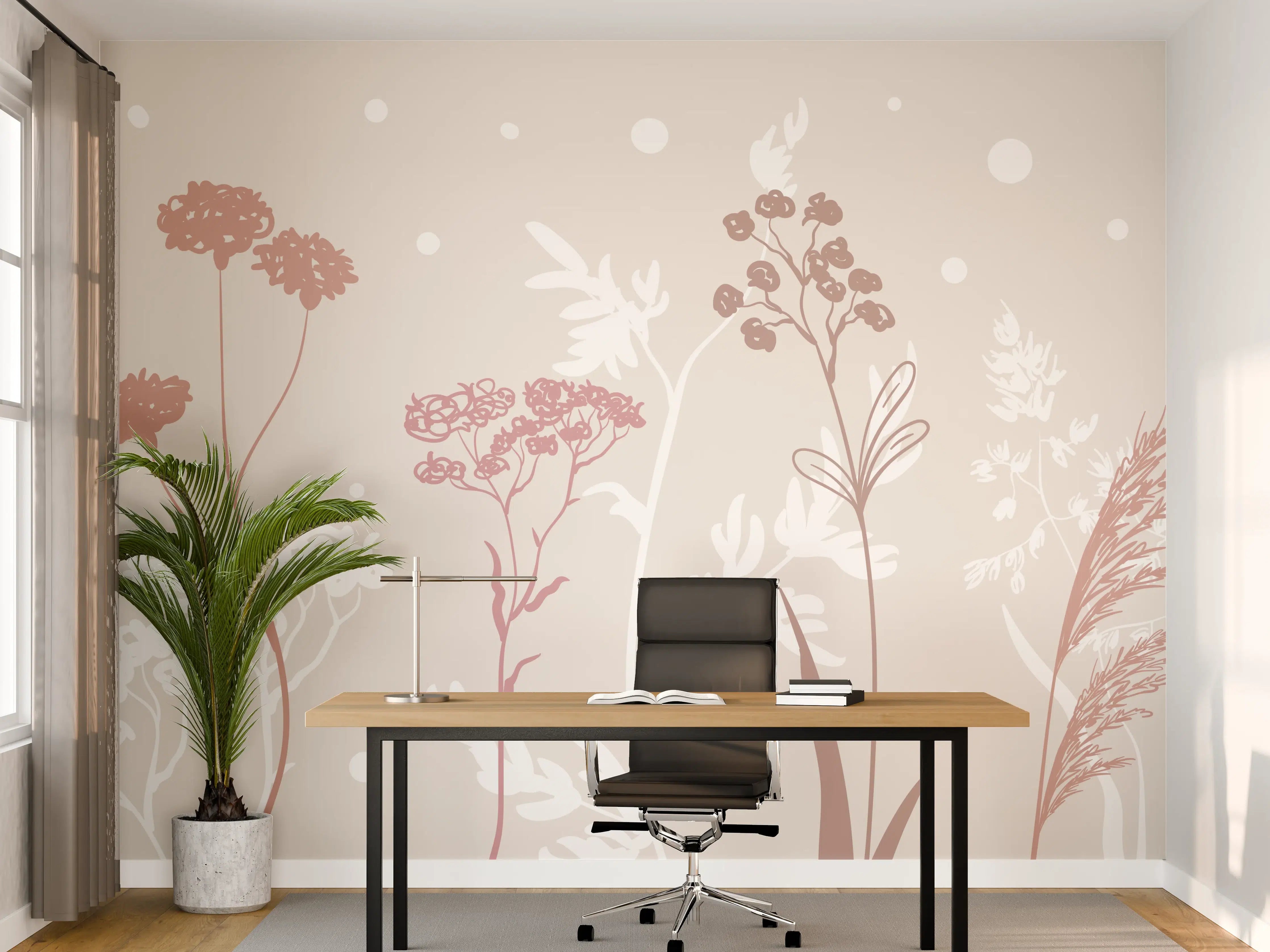 Büro Wandgestaltung - Sanfte Pastell-Blumen-Illustration
